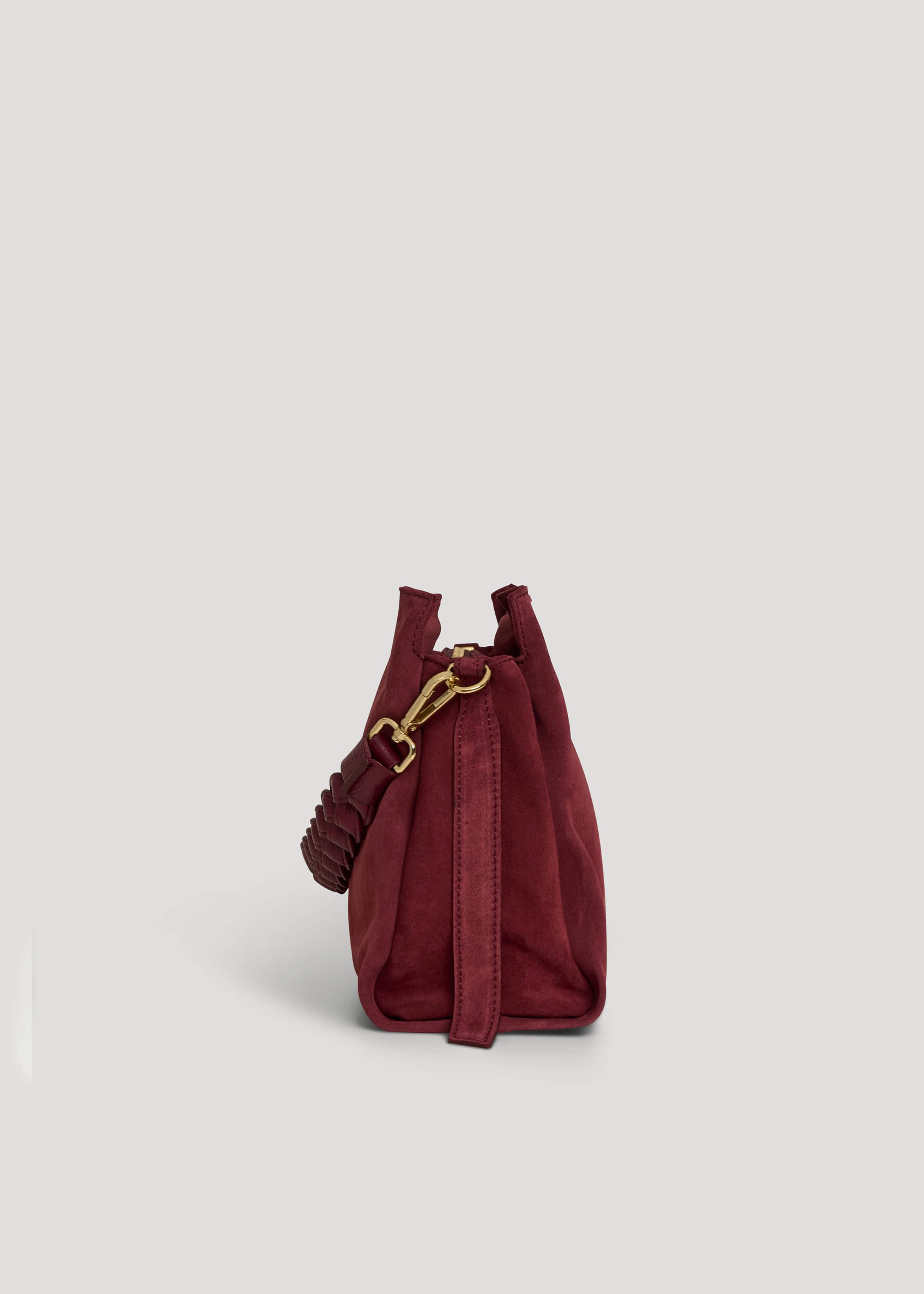 Borsa Braid in Camoscio e Pelle Borgogna - Voemièn