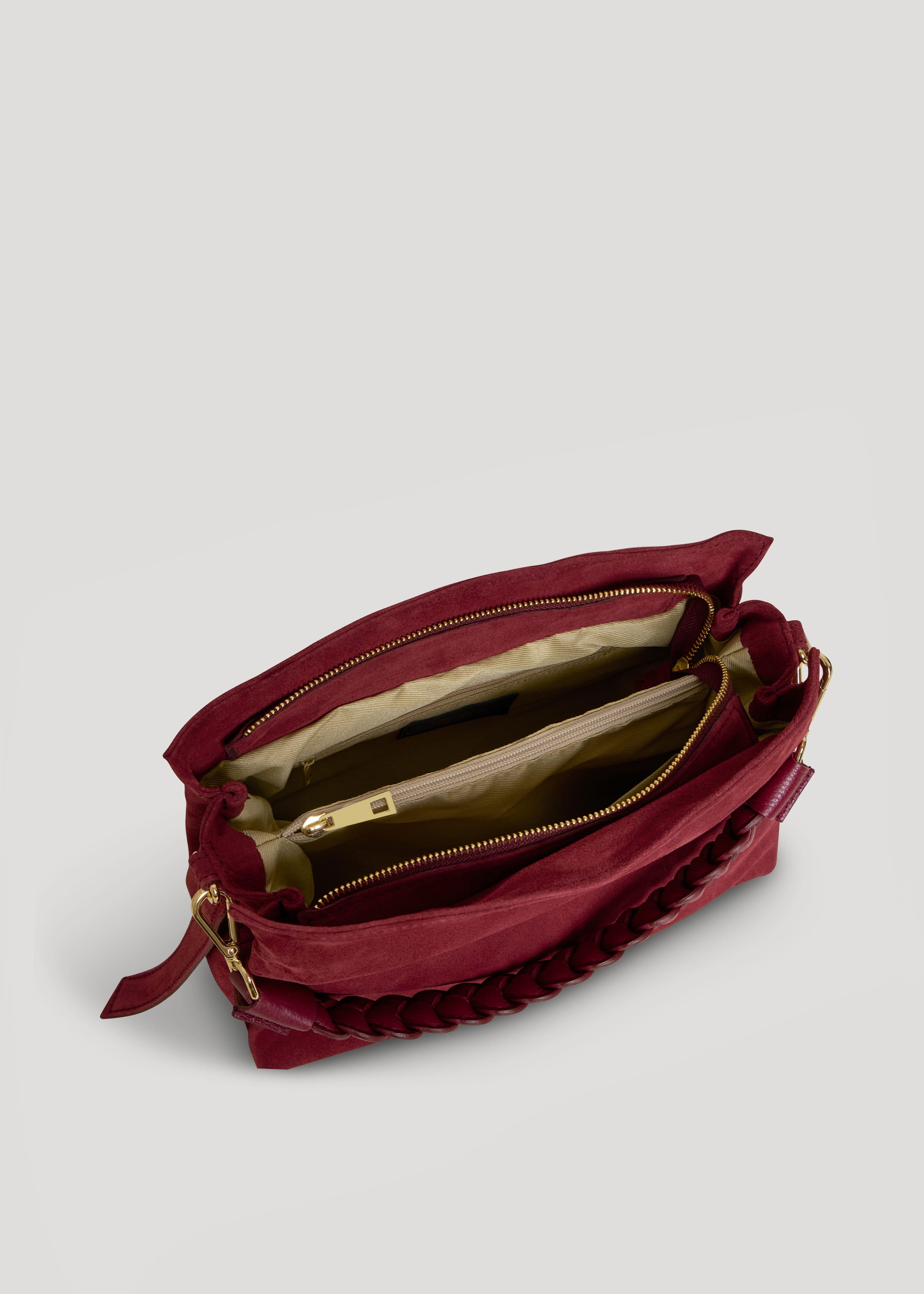 Borsa Braid in Camoscio e Pelle Borgogna - Voemièn