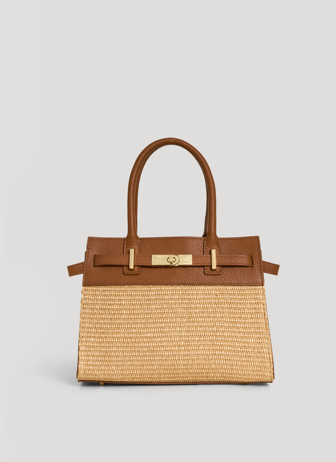 Borsa Grace in pelle e rafia Cuoio - Voemièn