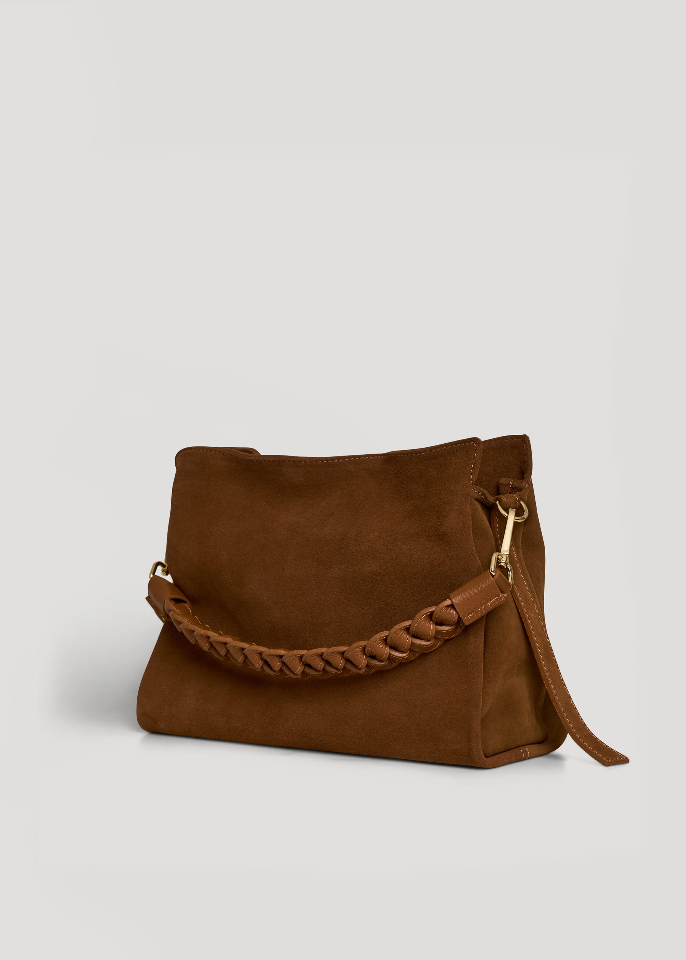 Borsa Braid in Camoscio e Pelle Cuoio - Voemièn