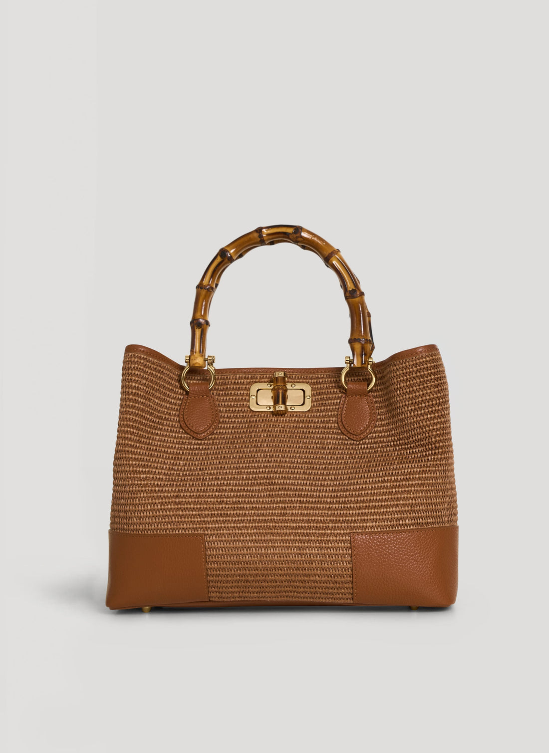 Borsa Bamboo Babe in Pelle e Rafia Limited Edition Cuoio - Voemièn