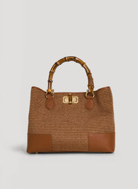 Bamboo Babe Limited Edition Leather and Raffia Bag Cuoio