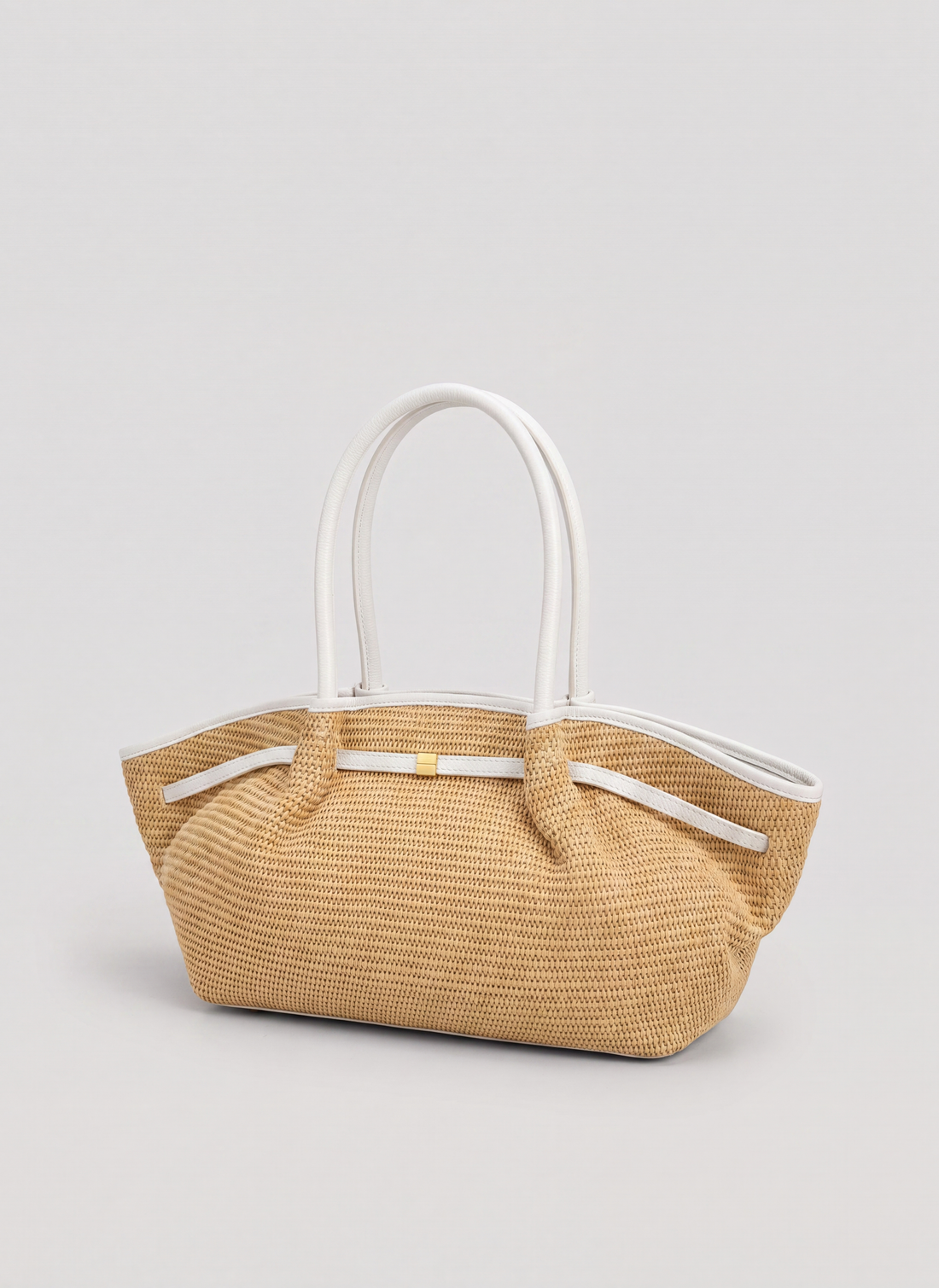 Borsa Brickell in pelle e Rafia Bianca