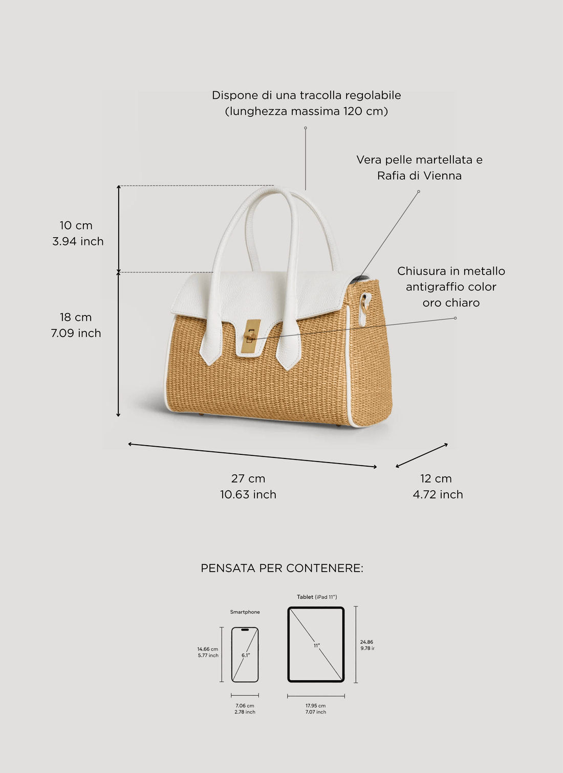 Borsa Cécile in Pelle e Rafia Bianca