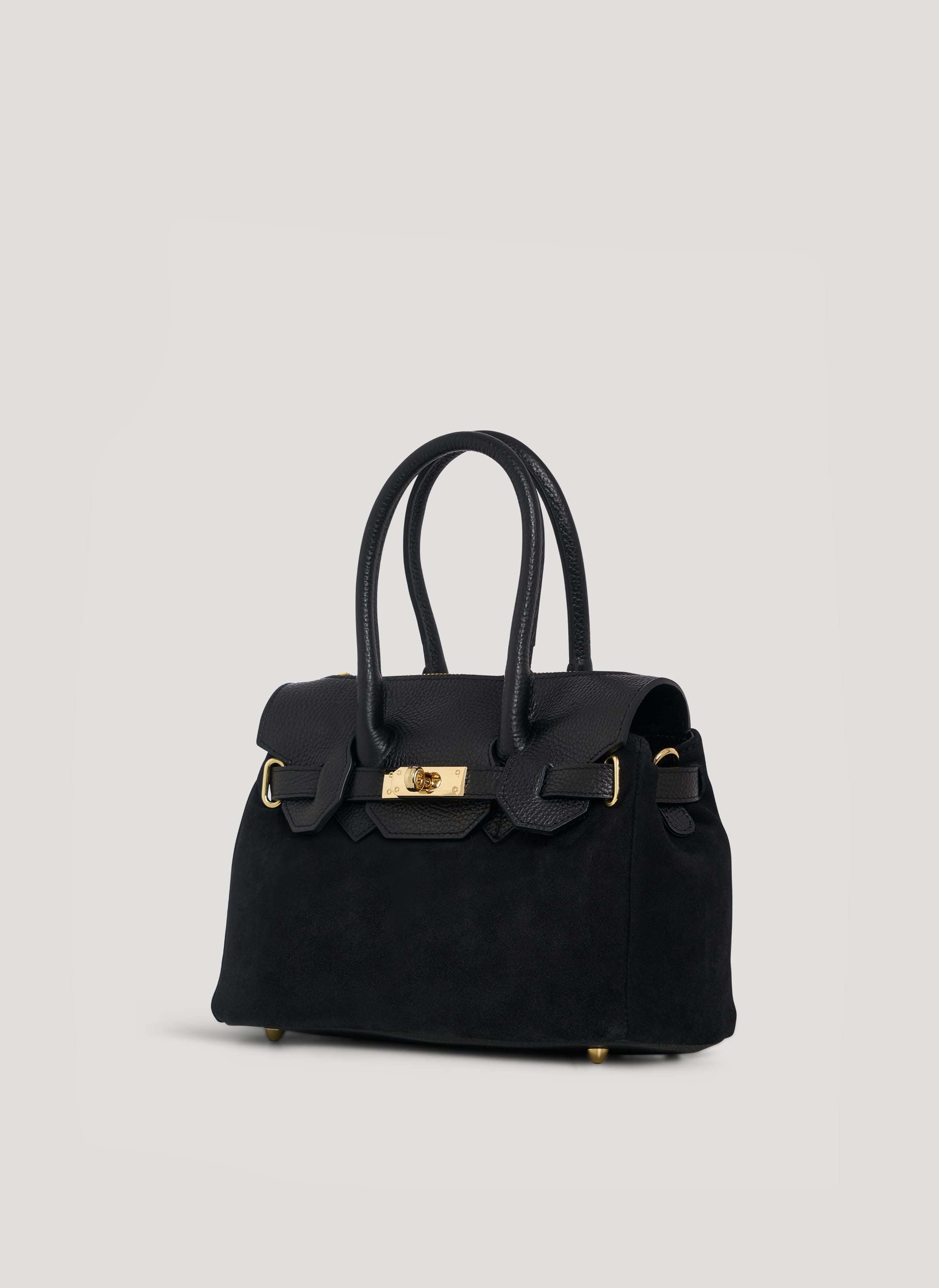 Borsa Elizabeth Micro in Camoscio e Pelle Nera - Voemièn