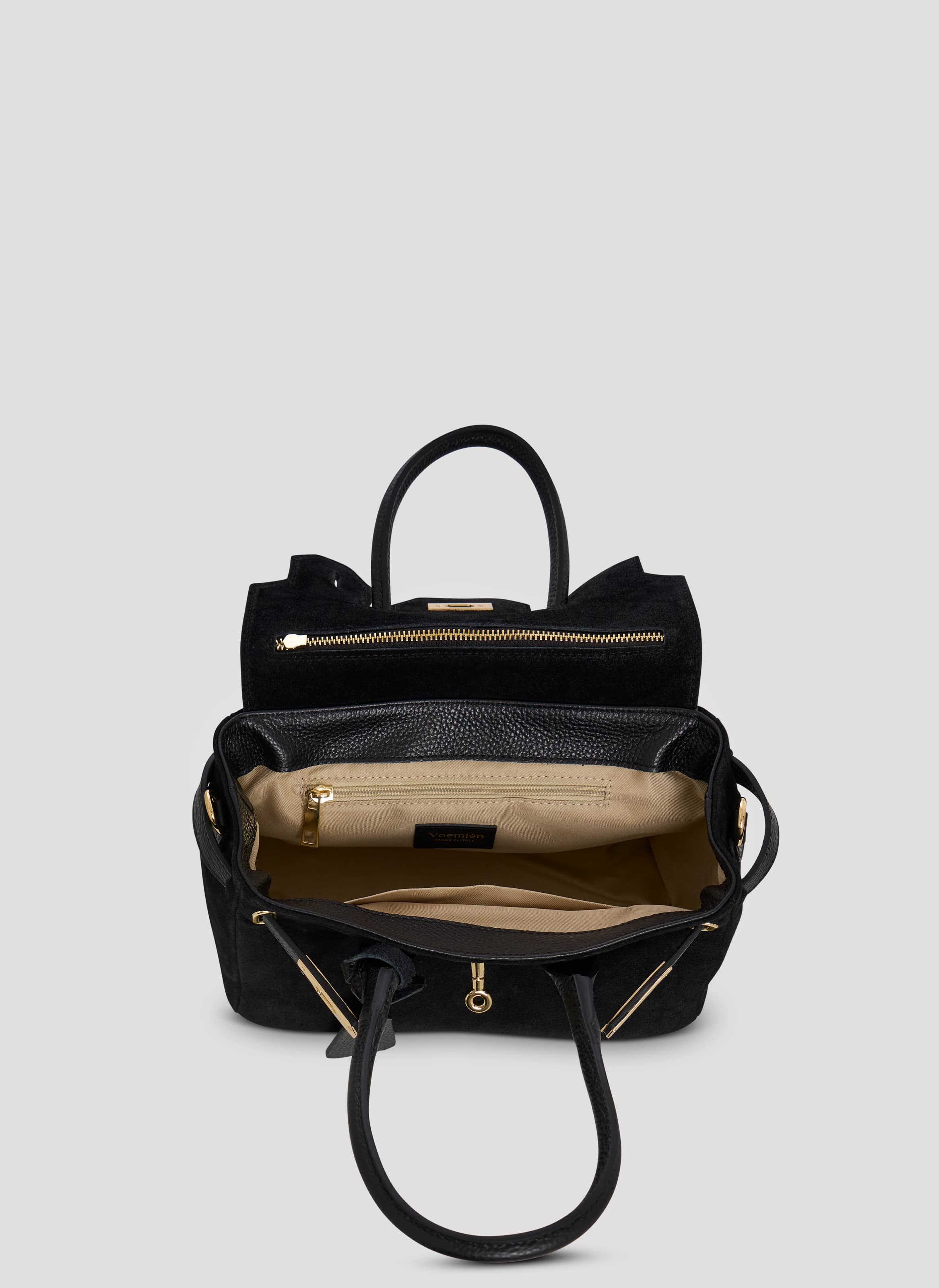 Borsa Elizabeth Micro in Camoscio e Pelle Nera - Voemièn