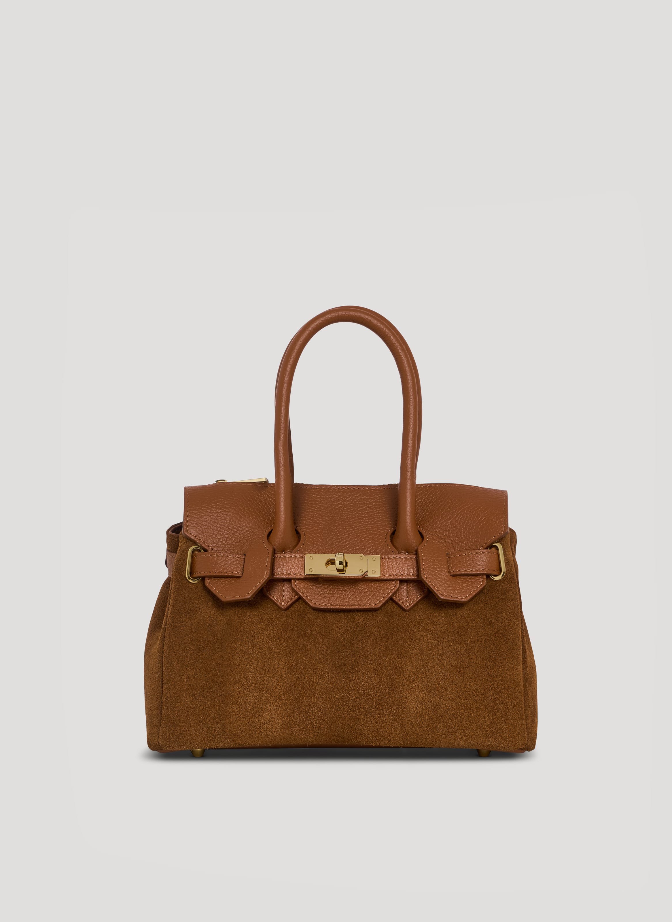 Borsa Elizabeth Micro in Camoscio e Pelle Cuoio - Voemièn
