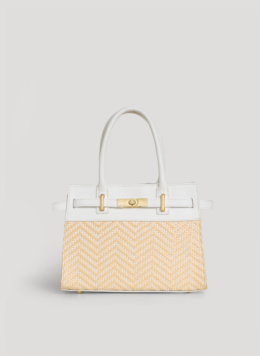 Borsa Grace in Pelle e Rafia Chevron Limited Edition Bianca - Voemièn