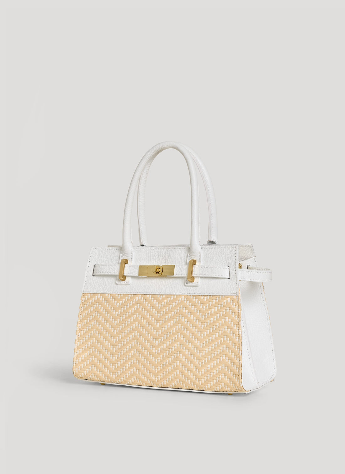 Borsa Grace in Pelle e Rafia Chevron Limited Edition Bianca - Voemièn