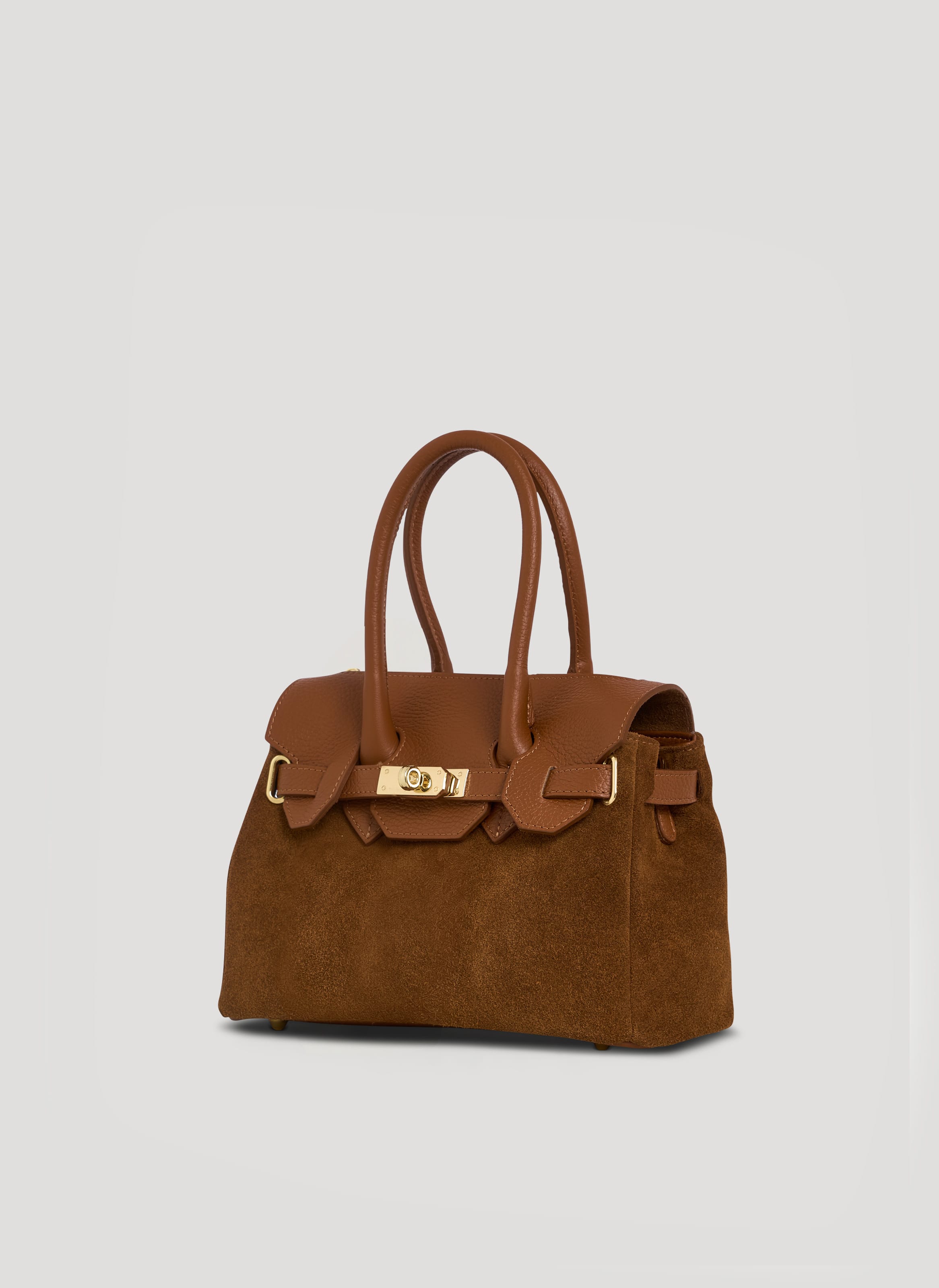 Borsa Elizabeth Micro in Camoscio e Pelle Cuoio - Voemièn