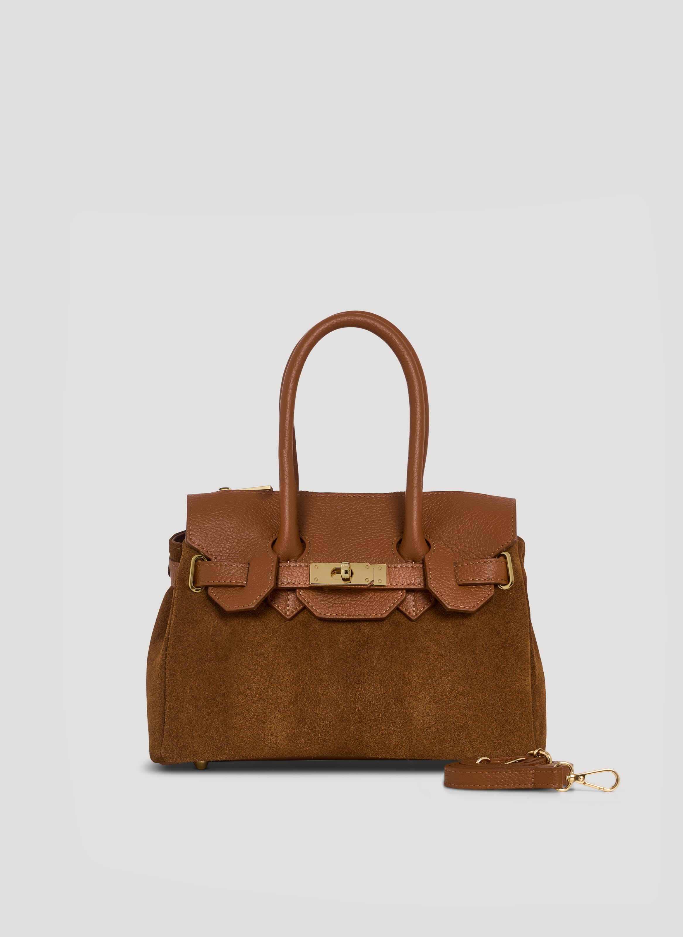 Borsa Elizabeth Micro in Camoscio e Pelle Cuoio - Voemièn