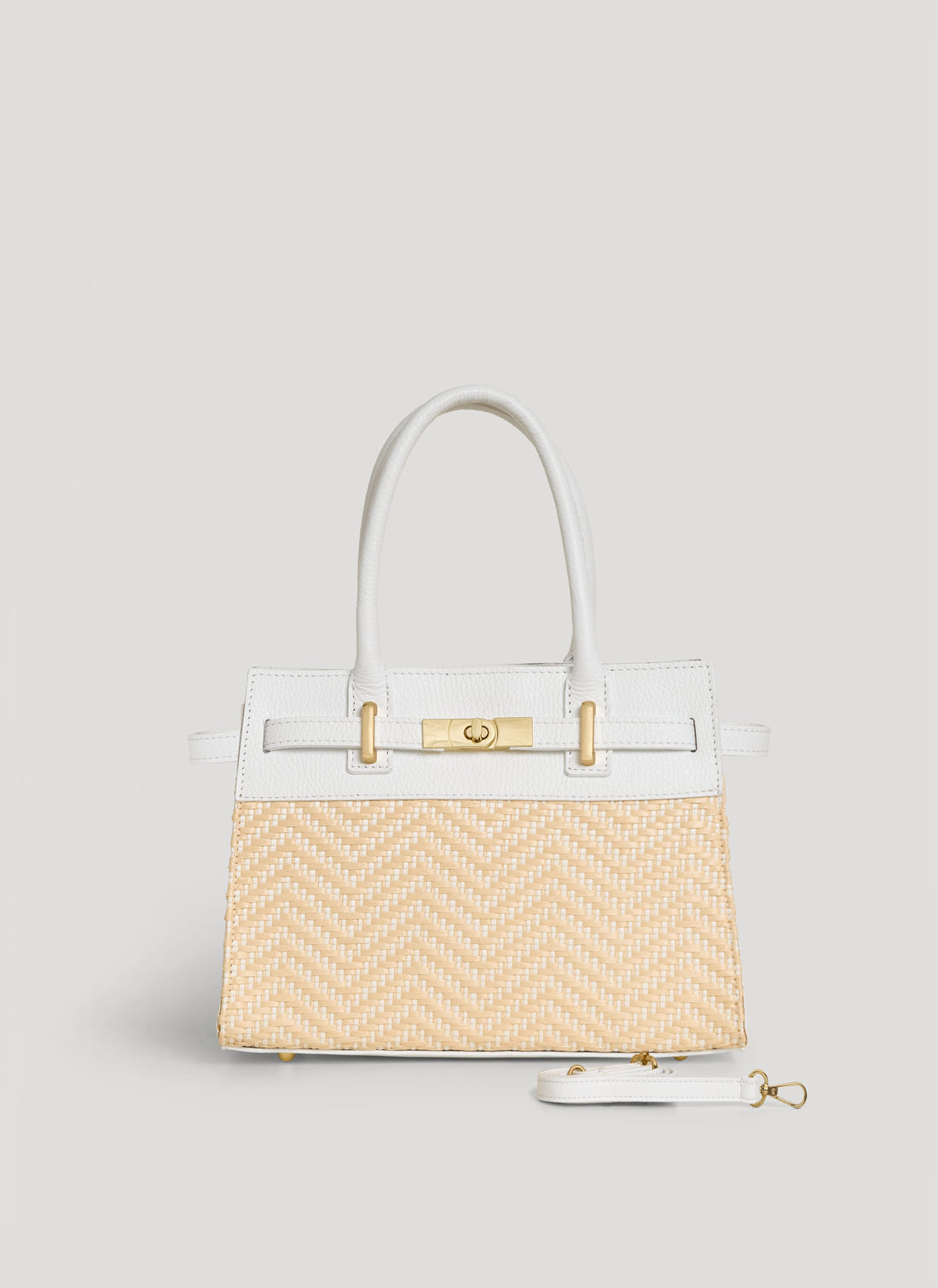 Borsa Grace in Pelle e Rafia Chevron Limited Edition Bianca - Voemièn