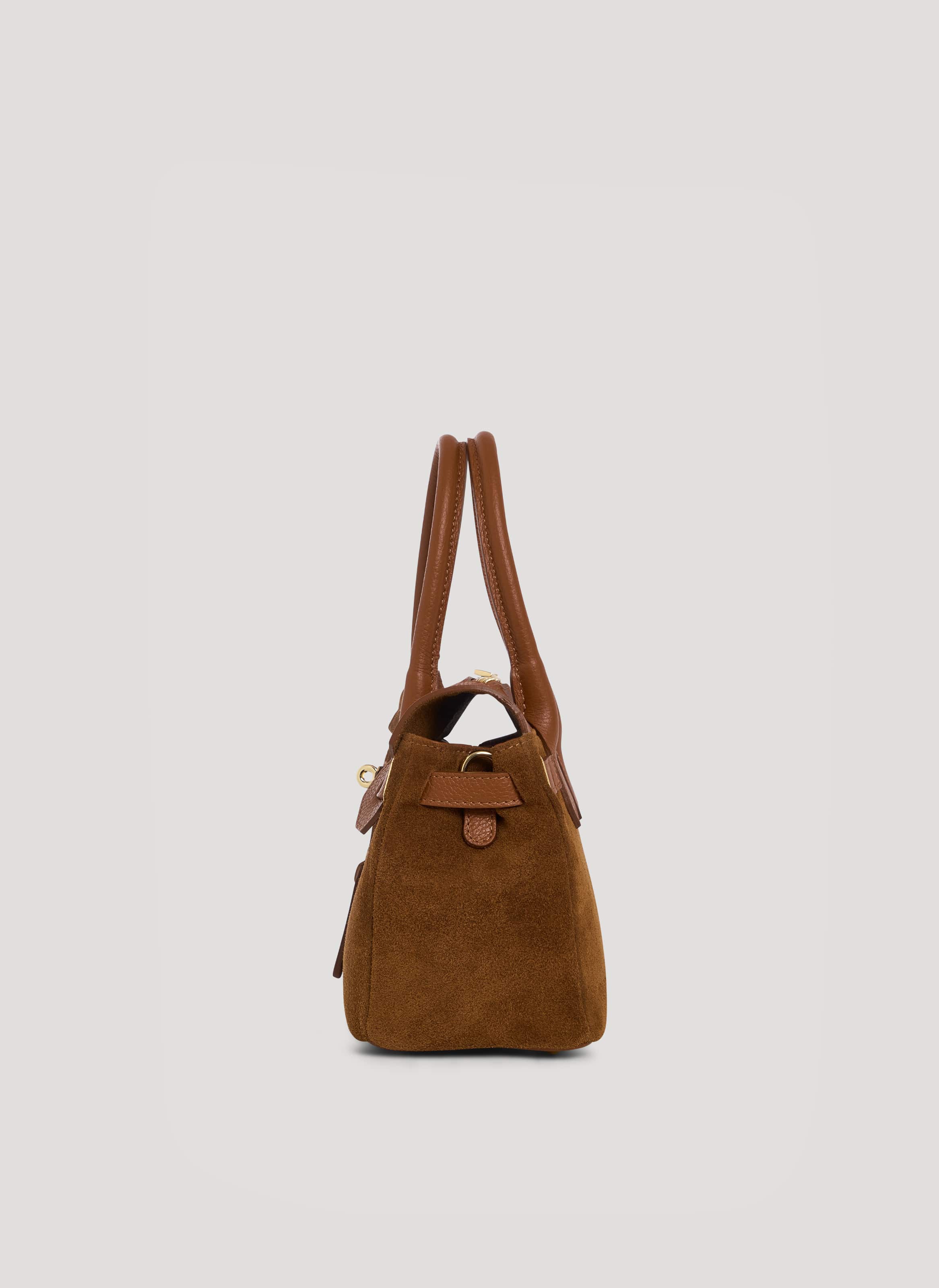 Borsa Elizabeth Micro in Camoscio e Pelle Cuoio - Voemièn