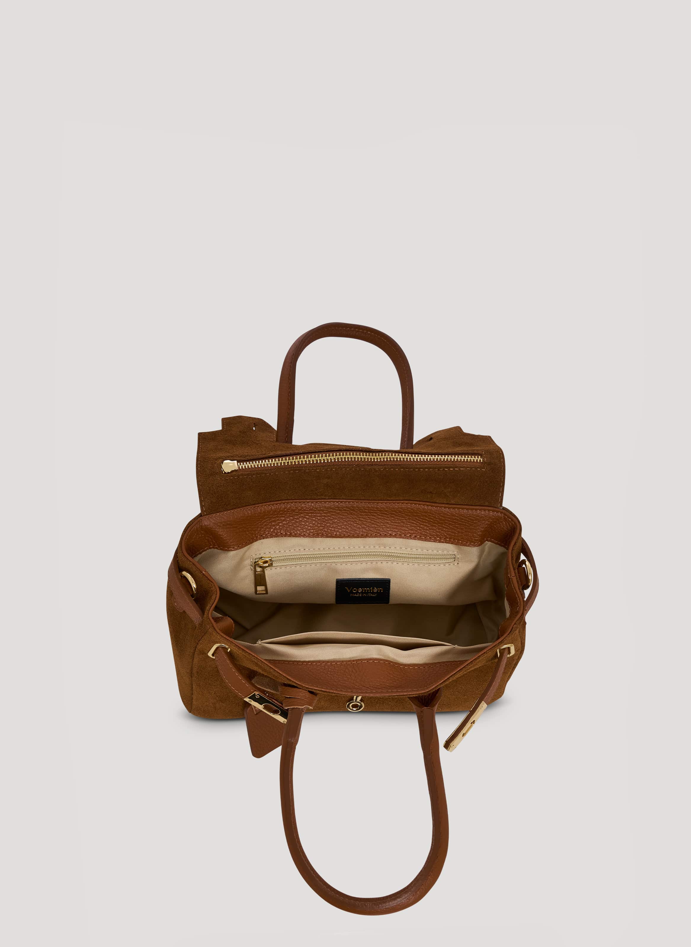 Borsa Elizabeth Micro in Camoscio e Pelle Cuoio - Voemièn