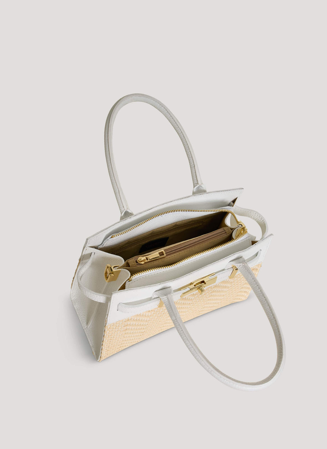 Borsa Grace in Pelle e Rafia Chevron Limited Edition Bianca - Voemièn