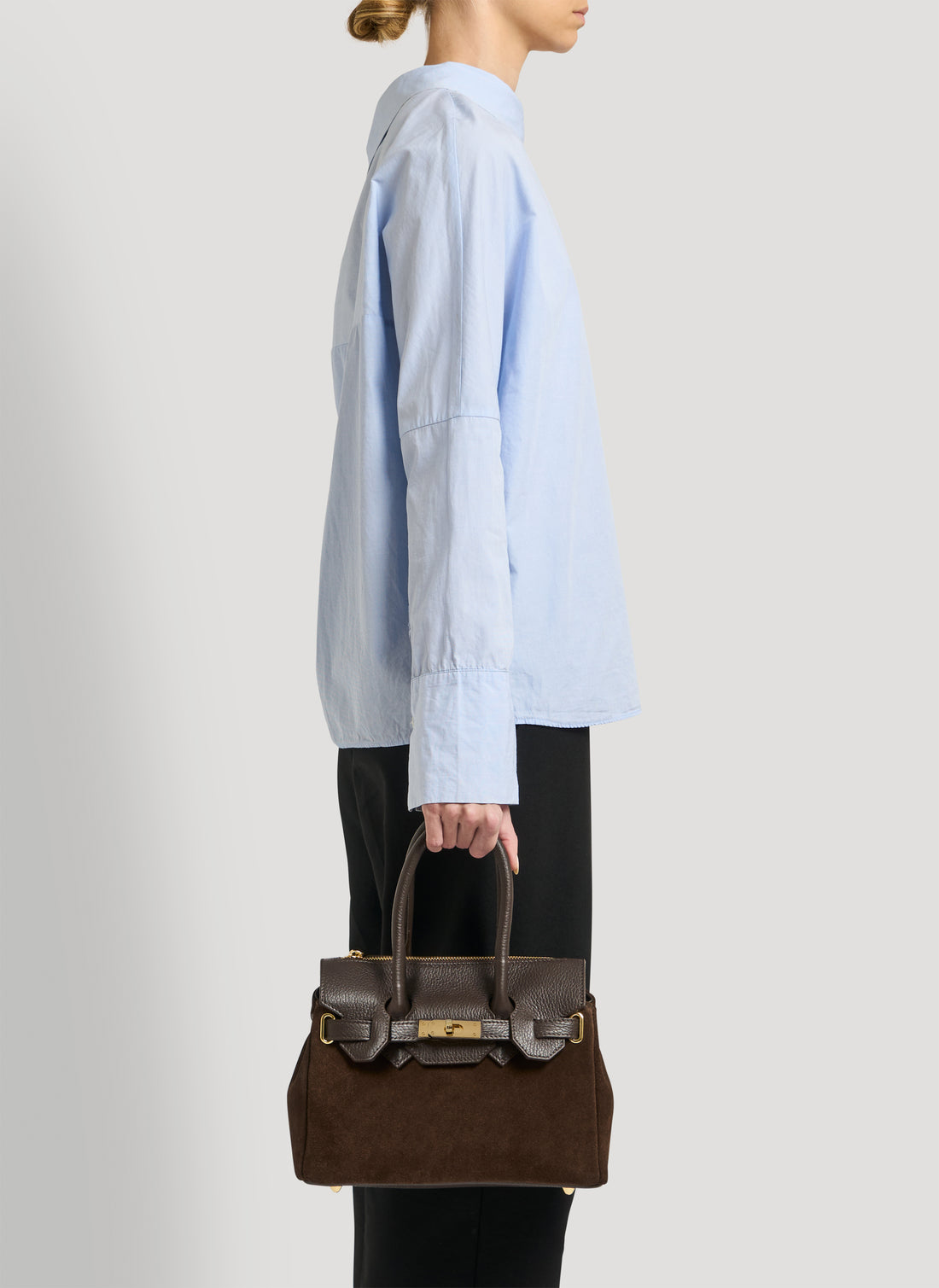 Borsa Elizabeth Micro in Camoscio e Pelle Testa di Moro