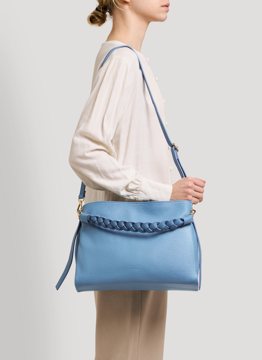 Borsa Braid in Pelle Dollaro Denim - Voemièn
