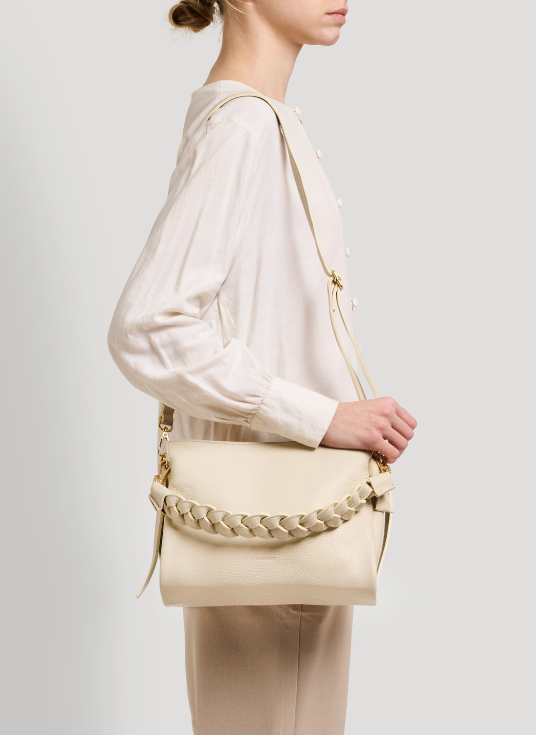 Borsa Braid Micro in Pelle Dollaro Beige - Voemièn