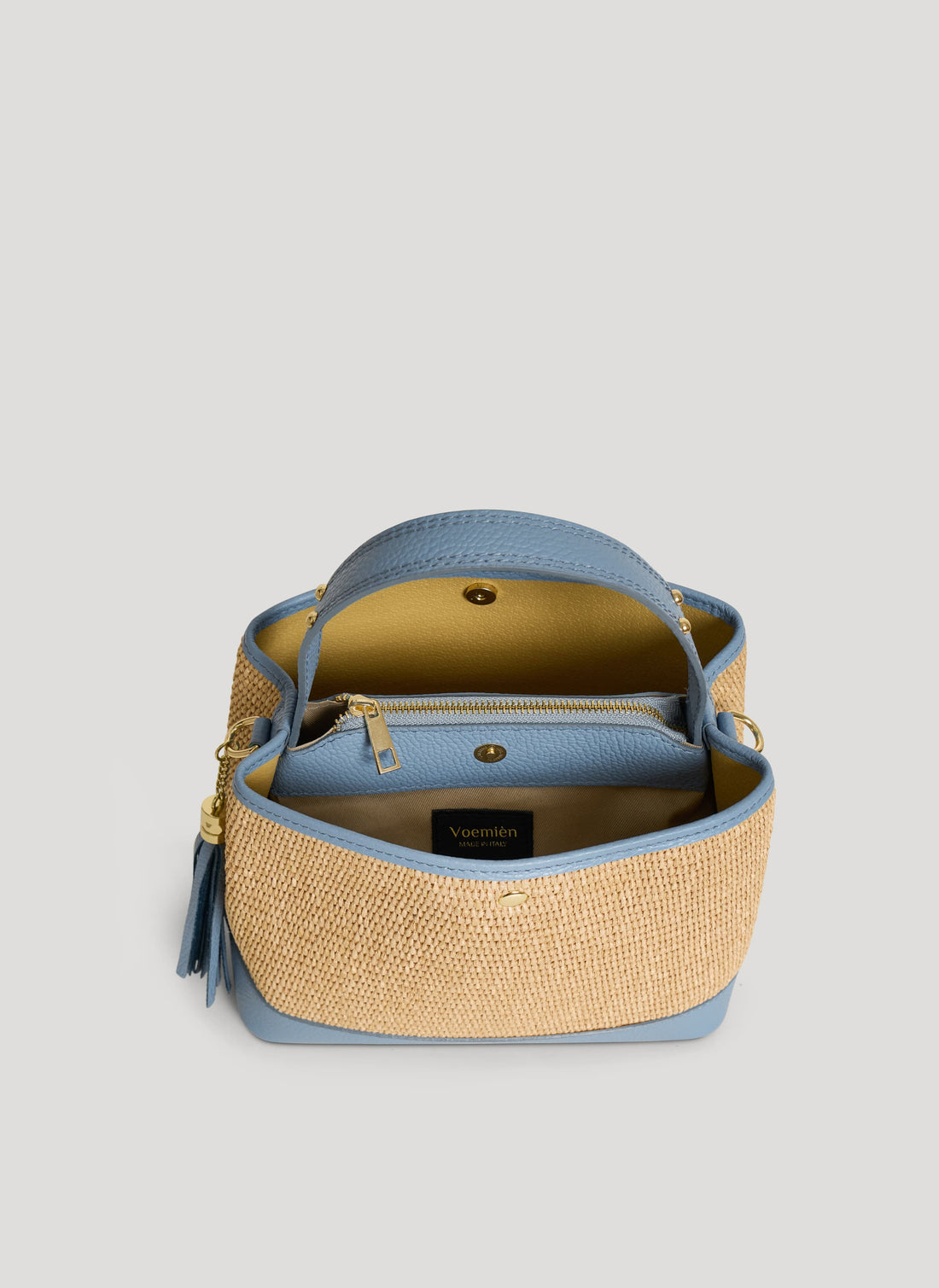 Borsa Kendy in pelle e rafia Denim - Voemièn