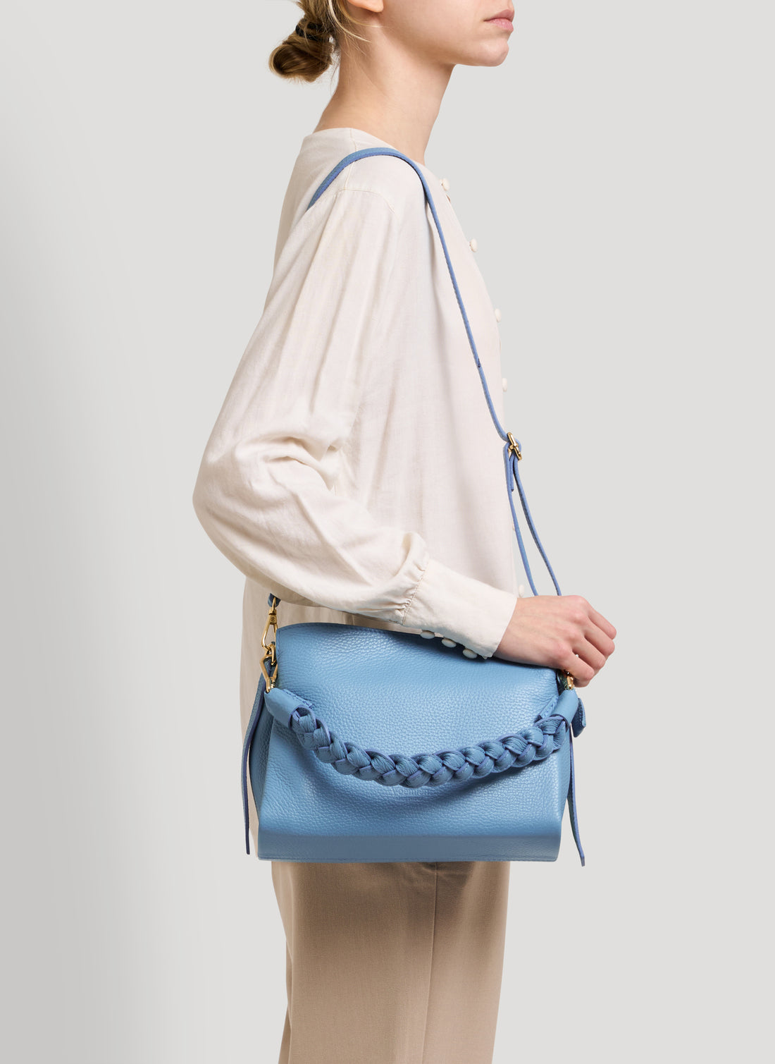 Borsa Braid Micro in Pelle Dollaro Denim - Voemièn