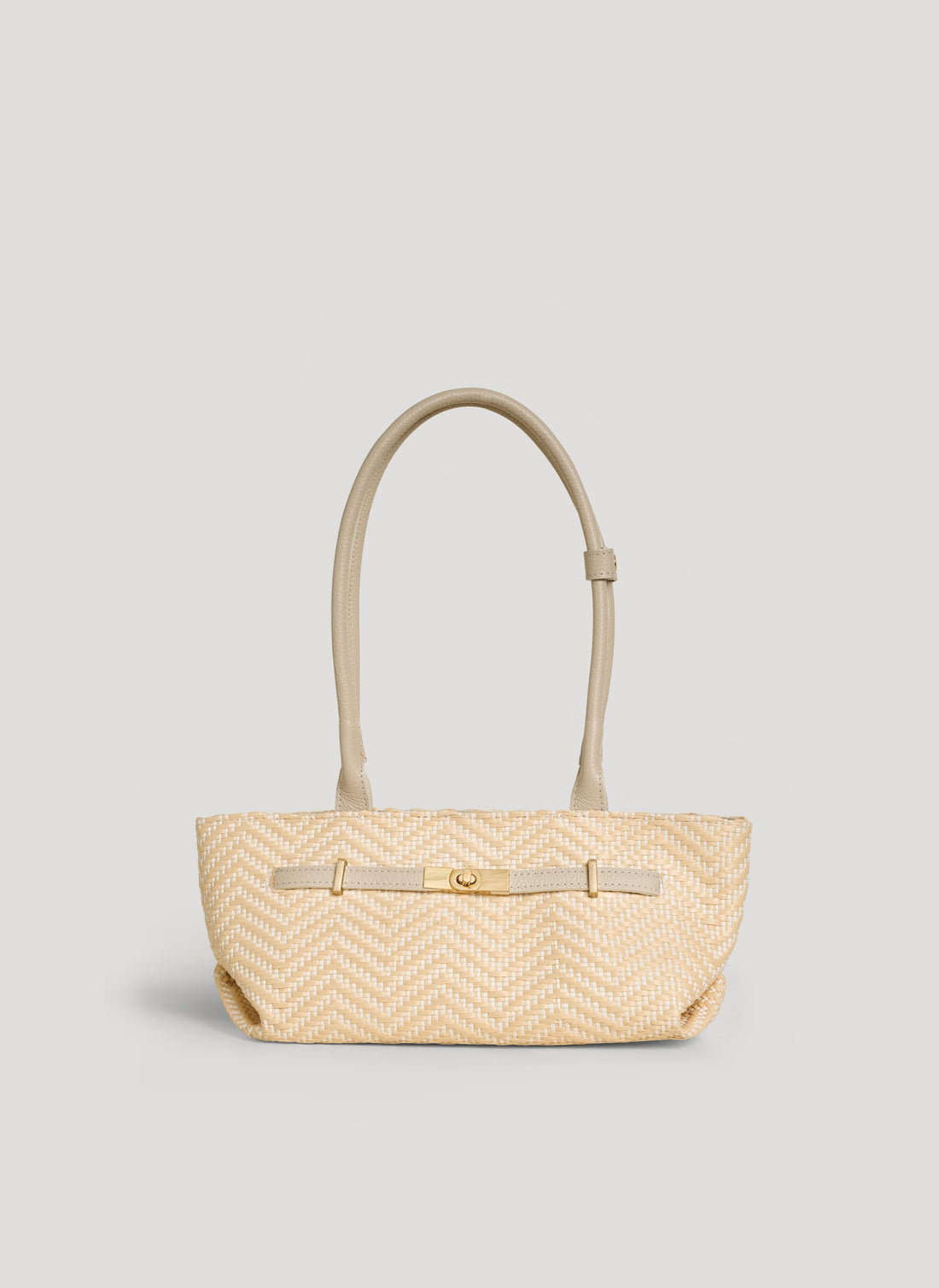 Borsa Lola in Pelle e Rafia Chevron Limited Edition Beige - Voemièn