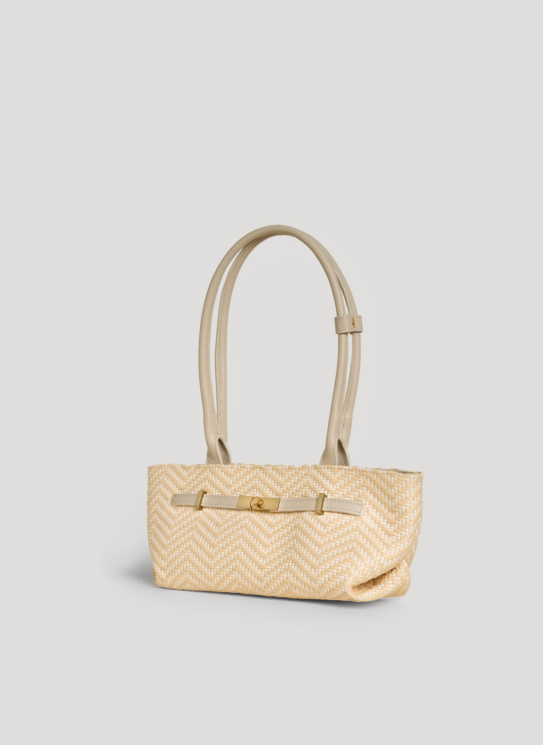 Borsa Lola in Pelle e Rafia Chevron Limited Edition Beige - Voemièn