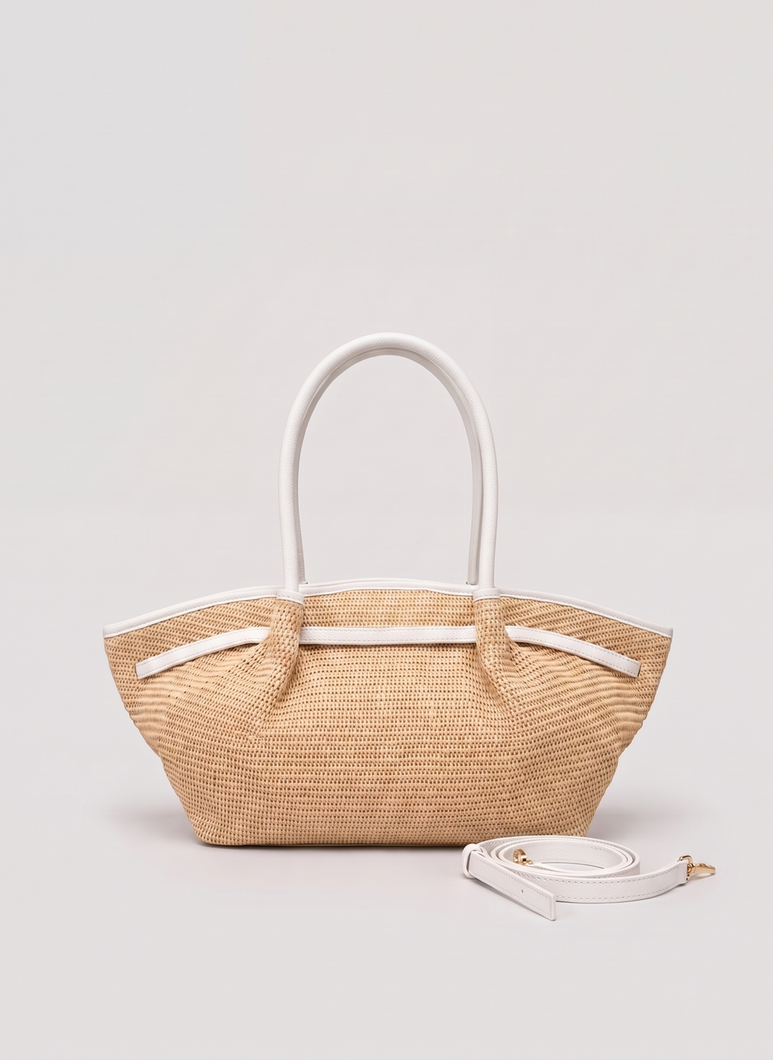 Borsa Brickell in pelle e Rafia Bianca