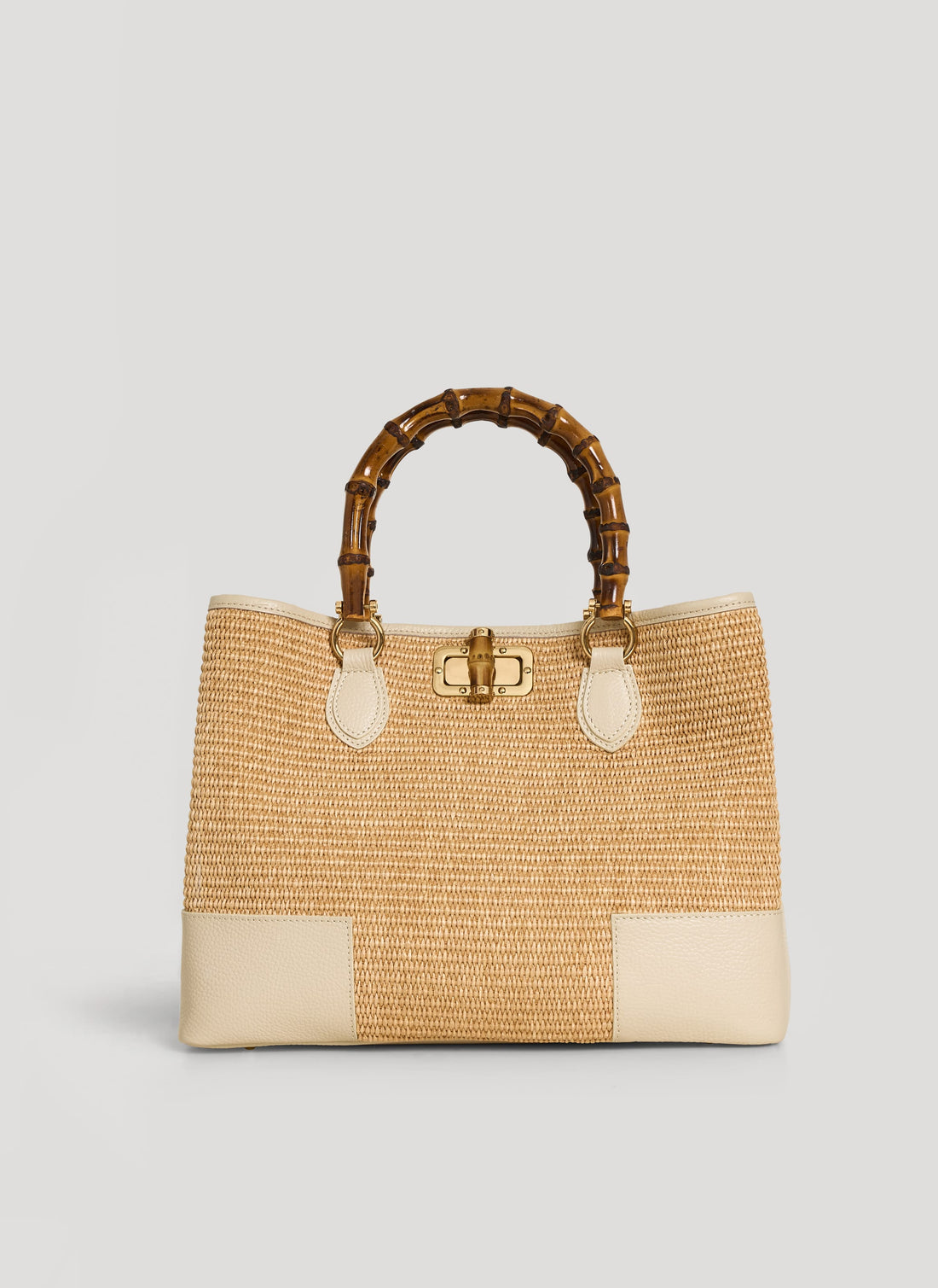 Borsa Bamboo Babe in pelle e Rafia Crema - Voemièn