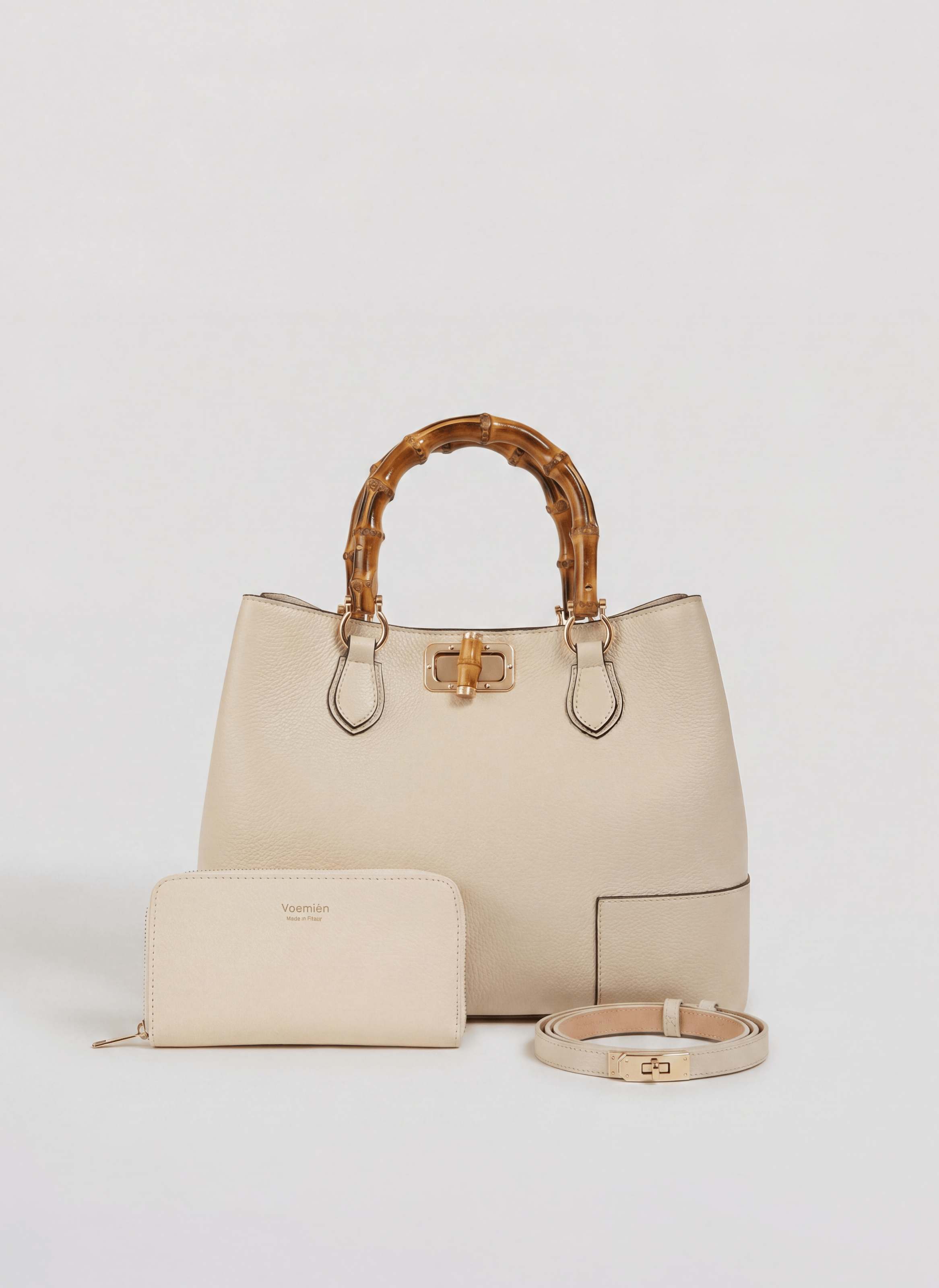 Set Bamboo Babe in Pelle Dollaro Crema - Voemièn