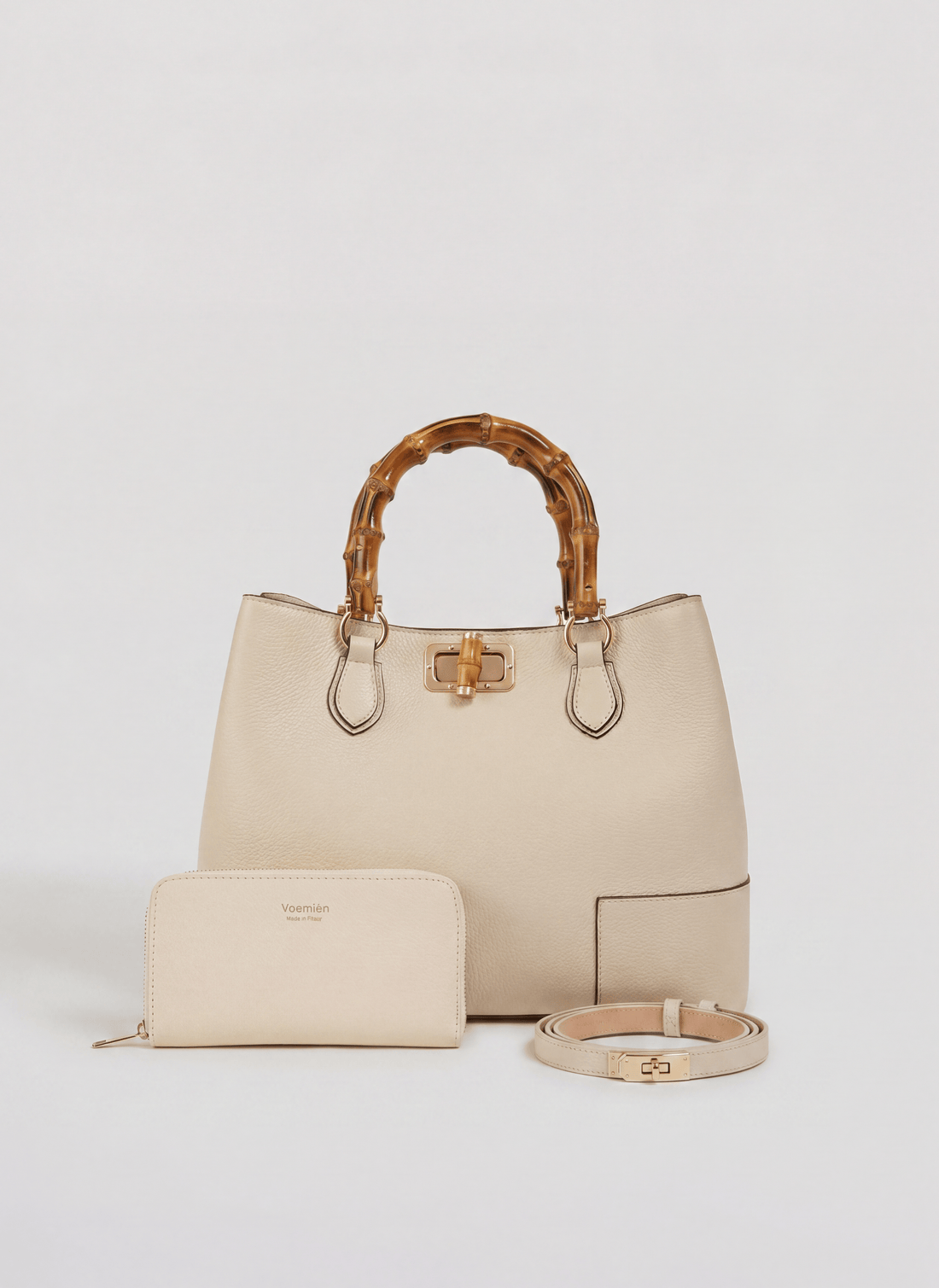 Set Bamboo Babe in Pelle Dollaro Crema - Voemièn
