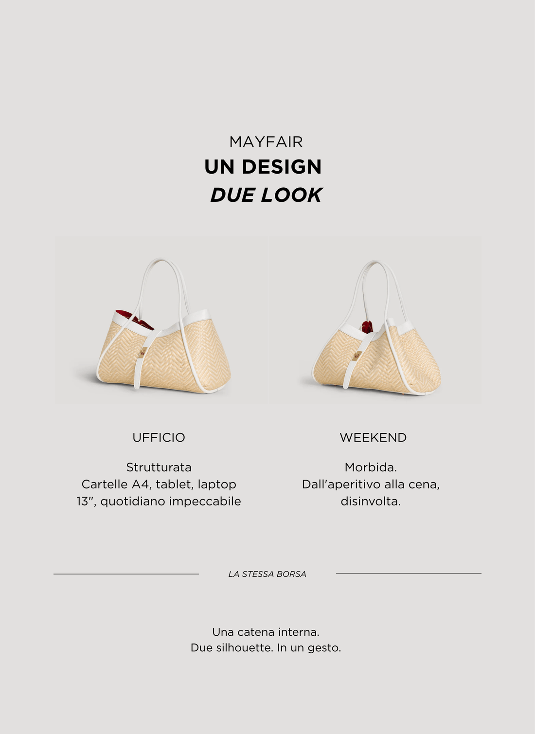 Borsa Mayfair in Pelle e Rafia Chevron Limited Edition Bianca