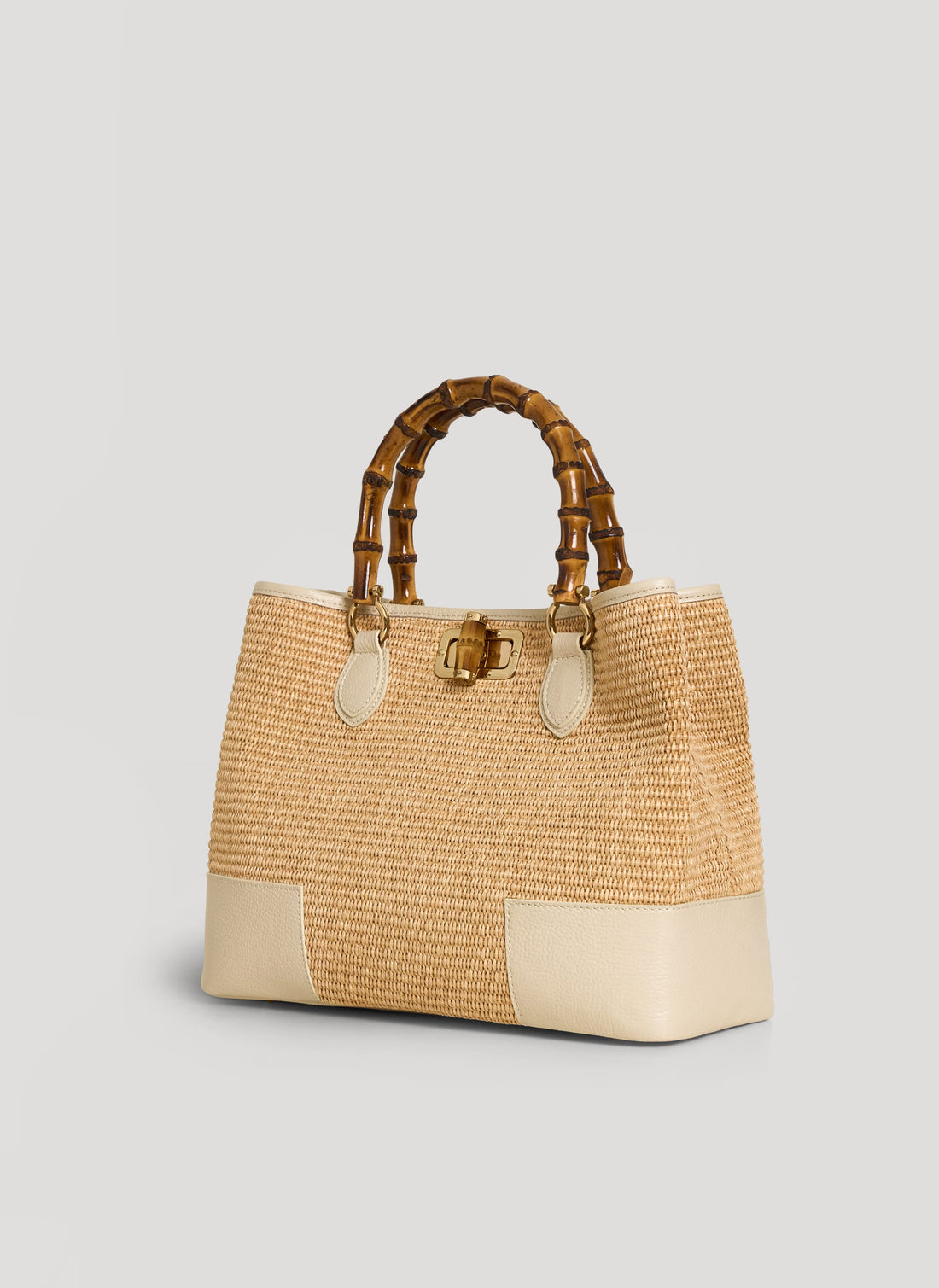 Borsa Bamboo Babe in pelle e Rafia Crema - Voemièn