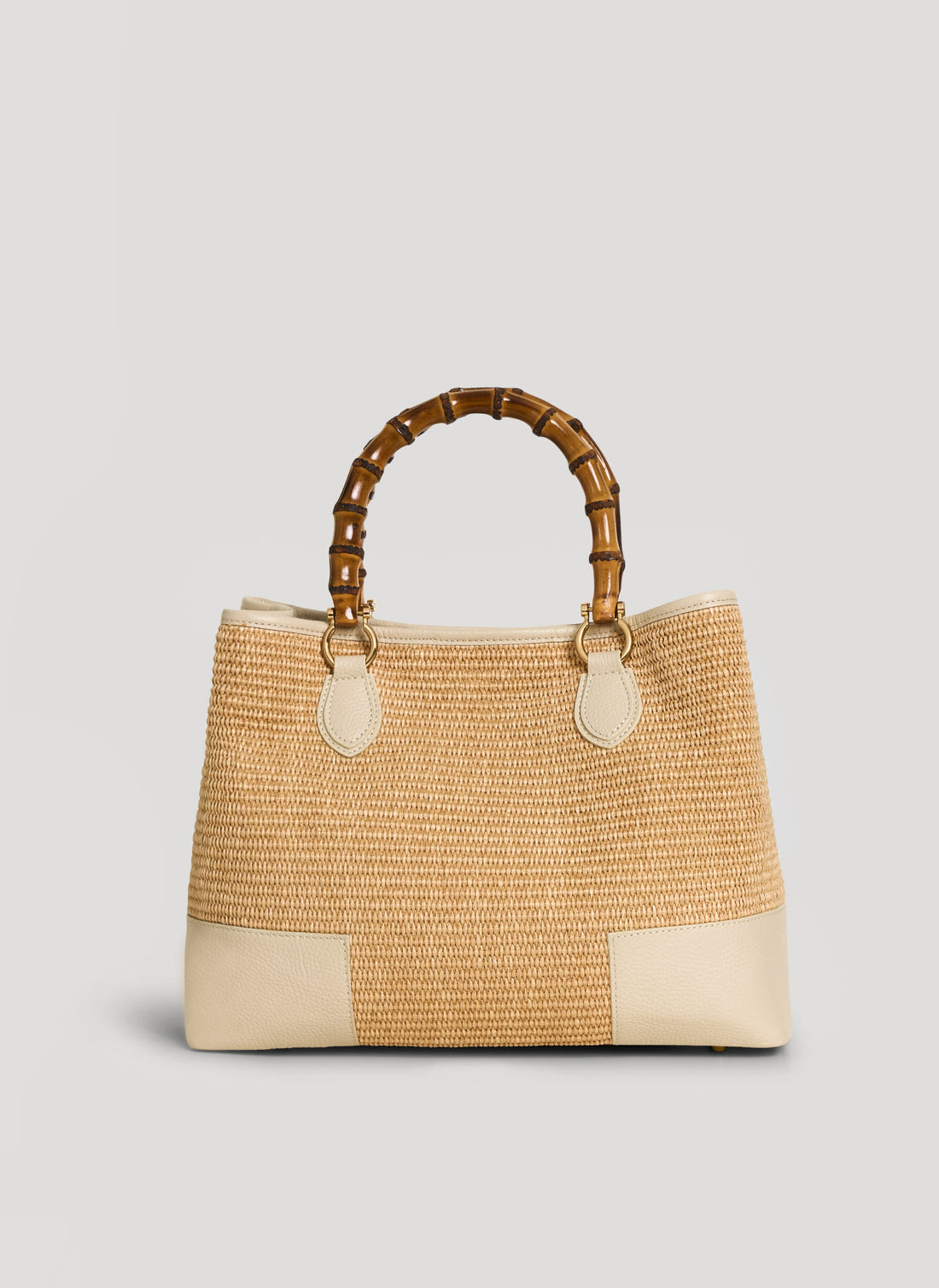 Borsa Bamboo Babe in pelle e Rafia Crema - Voemièn