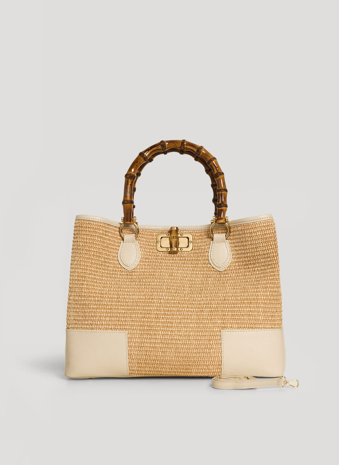 Borsa Bamboo Babe in pelle e Rafia Crema - Voemièn