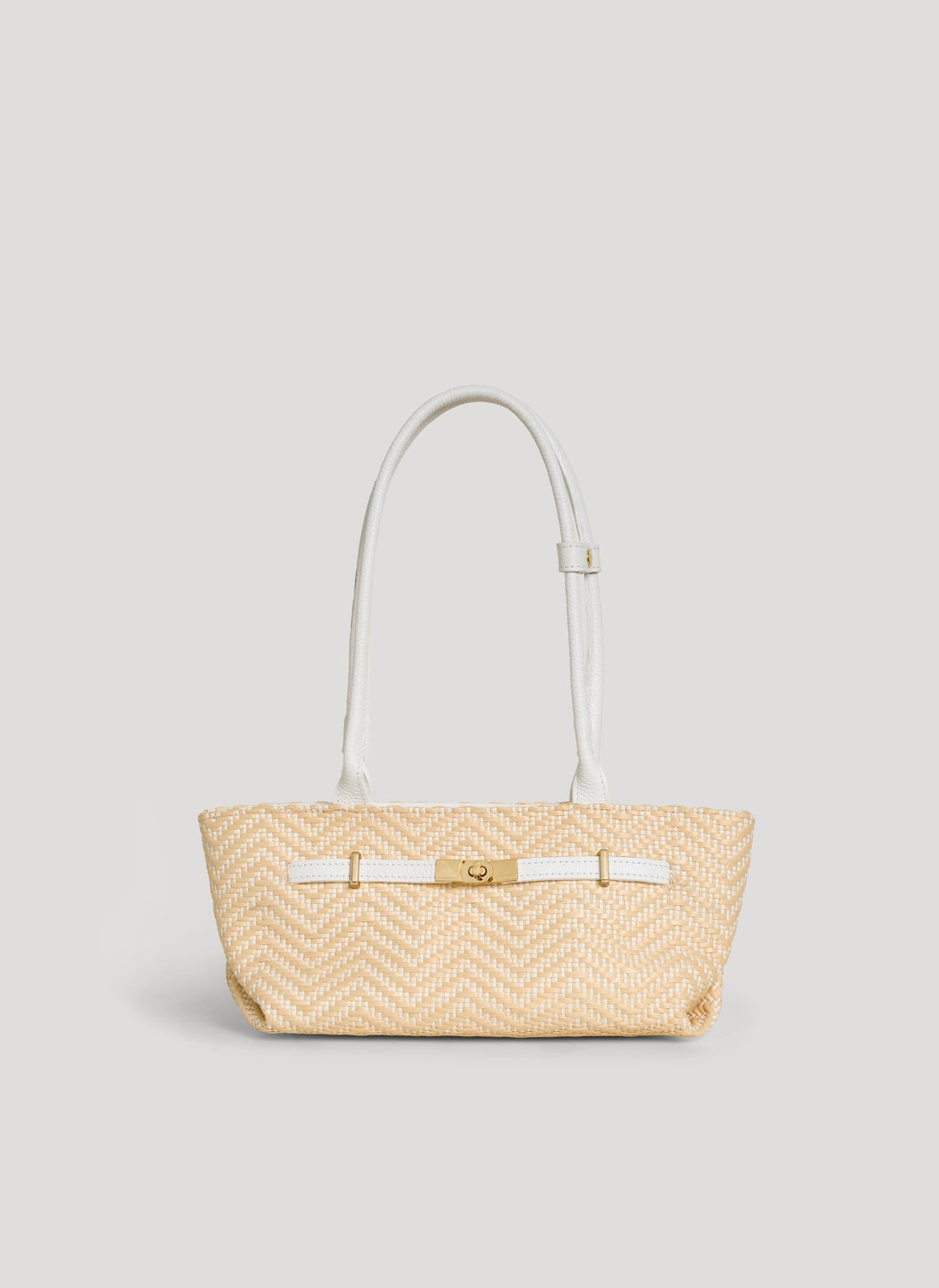 Borsa Lola in Pelle e Rafia Chevron Limited Edition Bianca - Voemièn