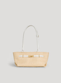 White Limited Edition Lola Chevron Leather and Raffia Bag