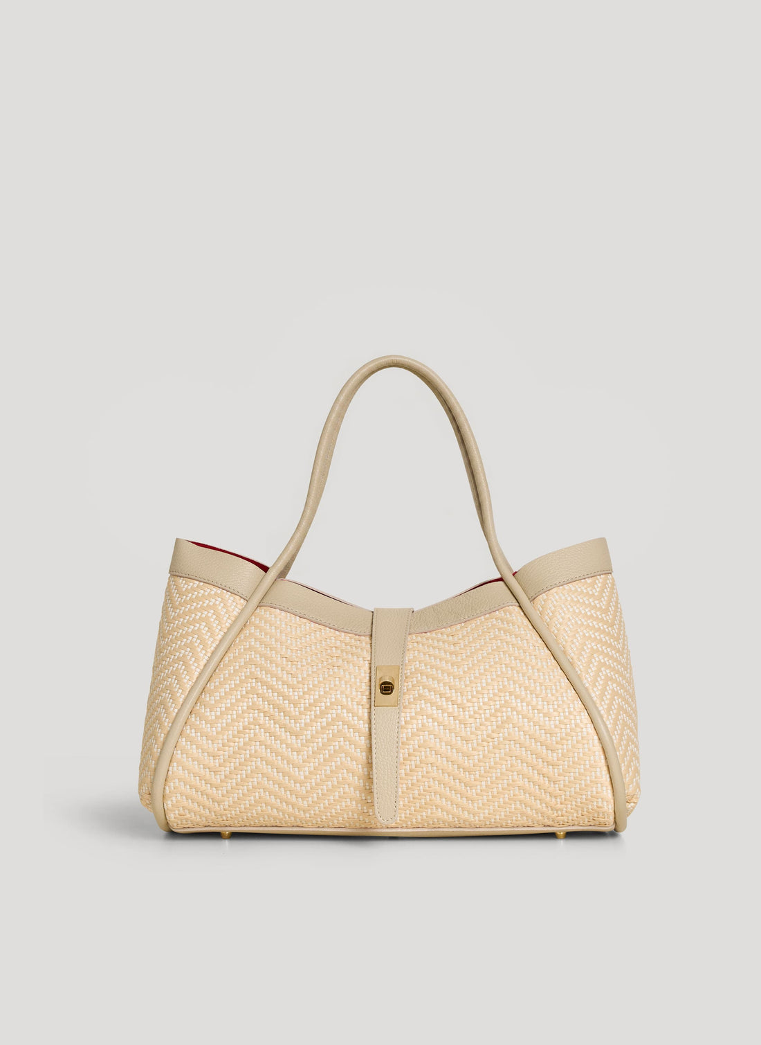 Borsa Mayfair in Pelle e Rafia Chevron Limited Edition Beige - Voemièn