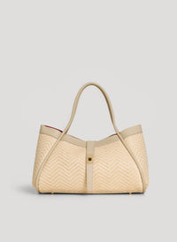 Mayfair Chevron Leather and Raffia Limited Edition Bag Beige