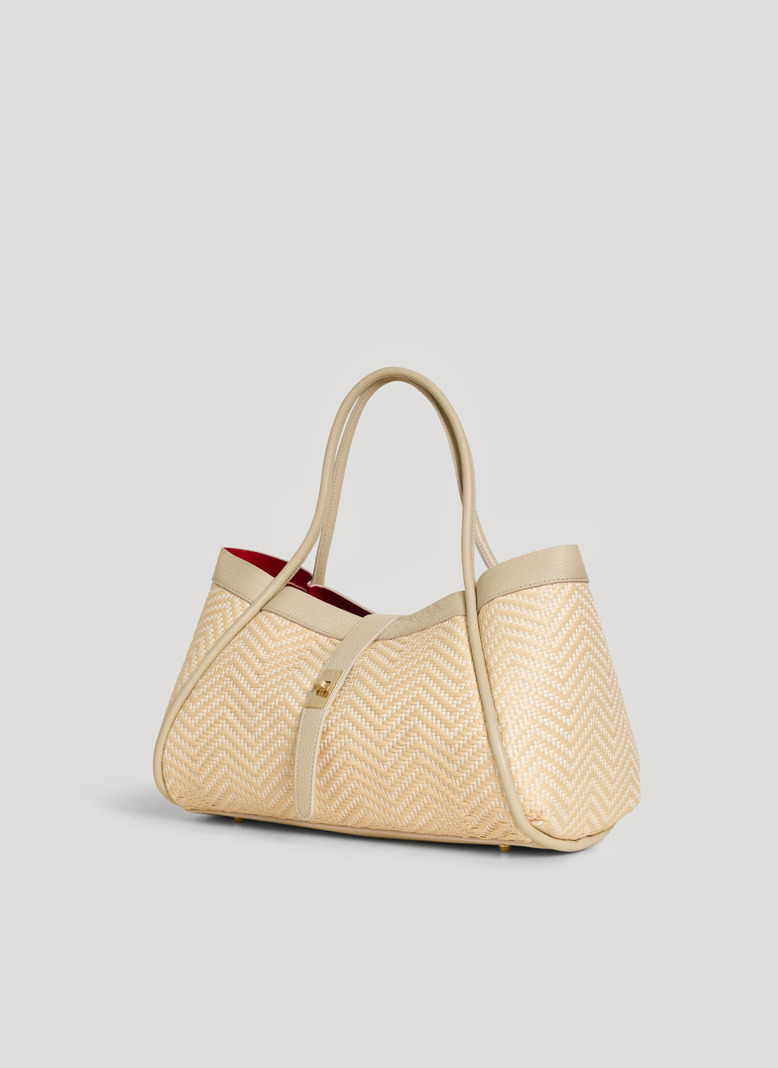 Borsa Mayfair in Pelle e Rafia Chevron Limited Edition Beige - Voemièn