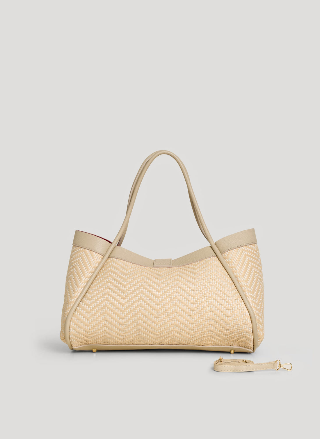 Borsa Mayfair in Pelle e Rafia Chevron Limited Edition Beige - Voemièn