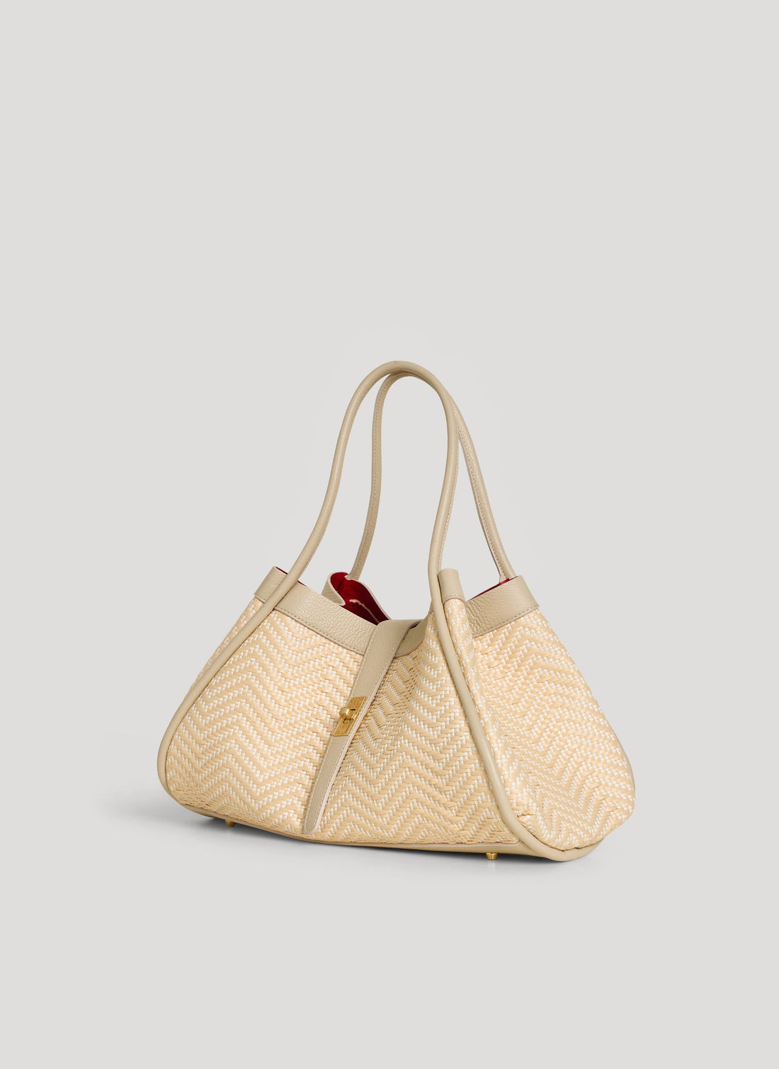 Borsa Mayfair in Pelle e Rafia Chevron Limited Edition Beige - Voemièn