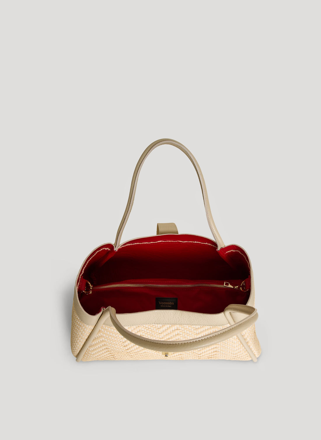 Borsa Mayfair in Pelle e Rafia Chevron Limited Edition Beige - Voemièn