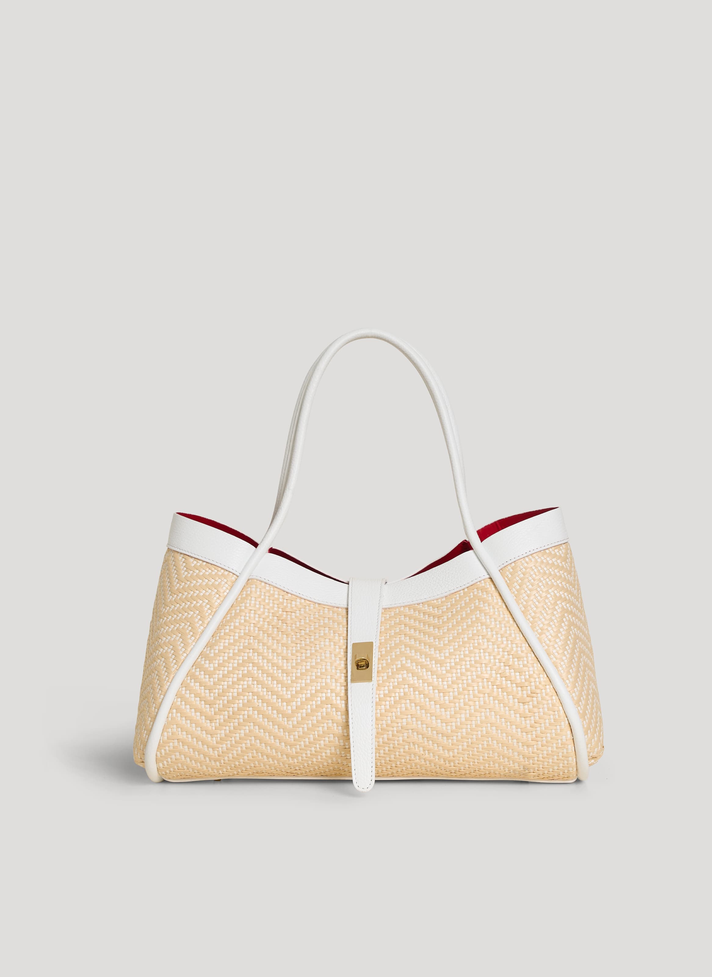 Borsa Mayfair in Pelle e Rafia Chevron Limited Edition Bianca - Voemièn