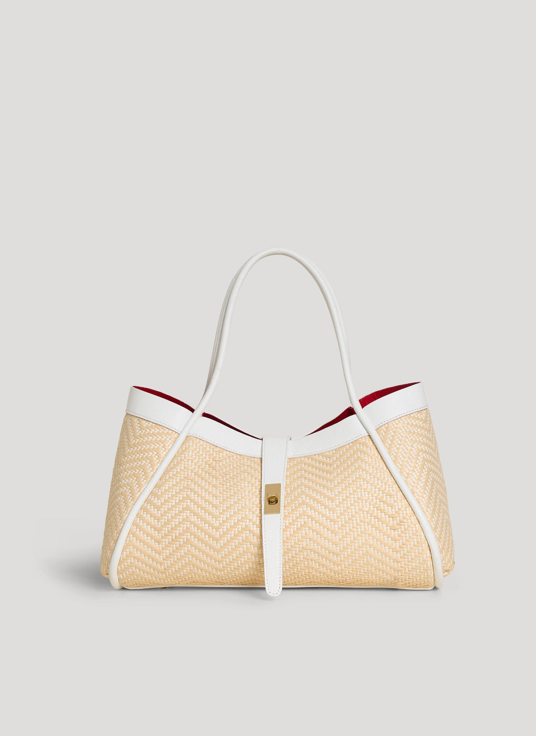 Borsa Mayfair in Pelle e Rafia Chevron Limited Edition Bianca - Voemièn