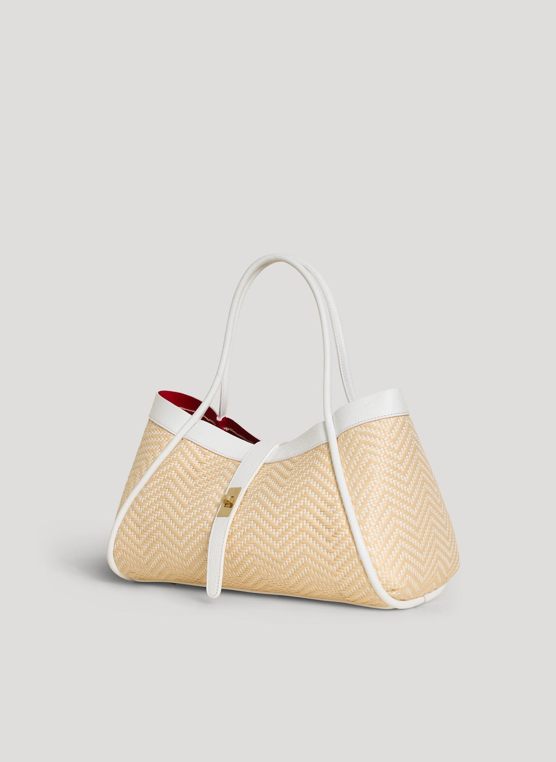 Borsa Mayfair in Pelle e Rafia Chevron Limited Edition Bianca - Voemièn