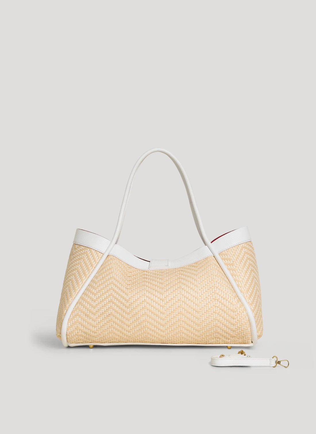 Borsa Mayfair in Pelle e Rafia Chevron Limited Edition Bianca - Voemièn
