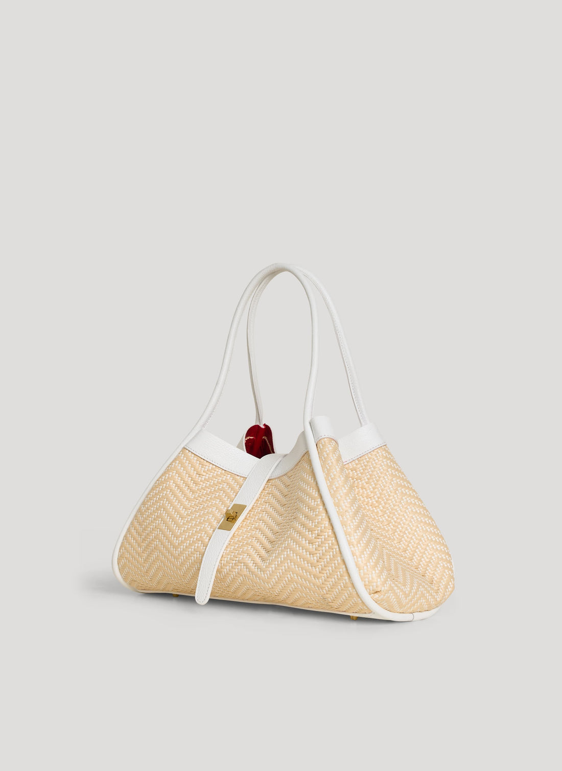 Borsa Mayfair in Pelle e Rafia Chevron Limited Edition Bianca - Voemièn