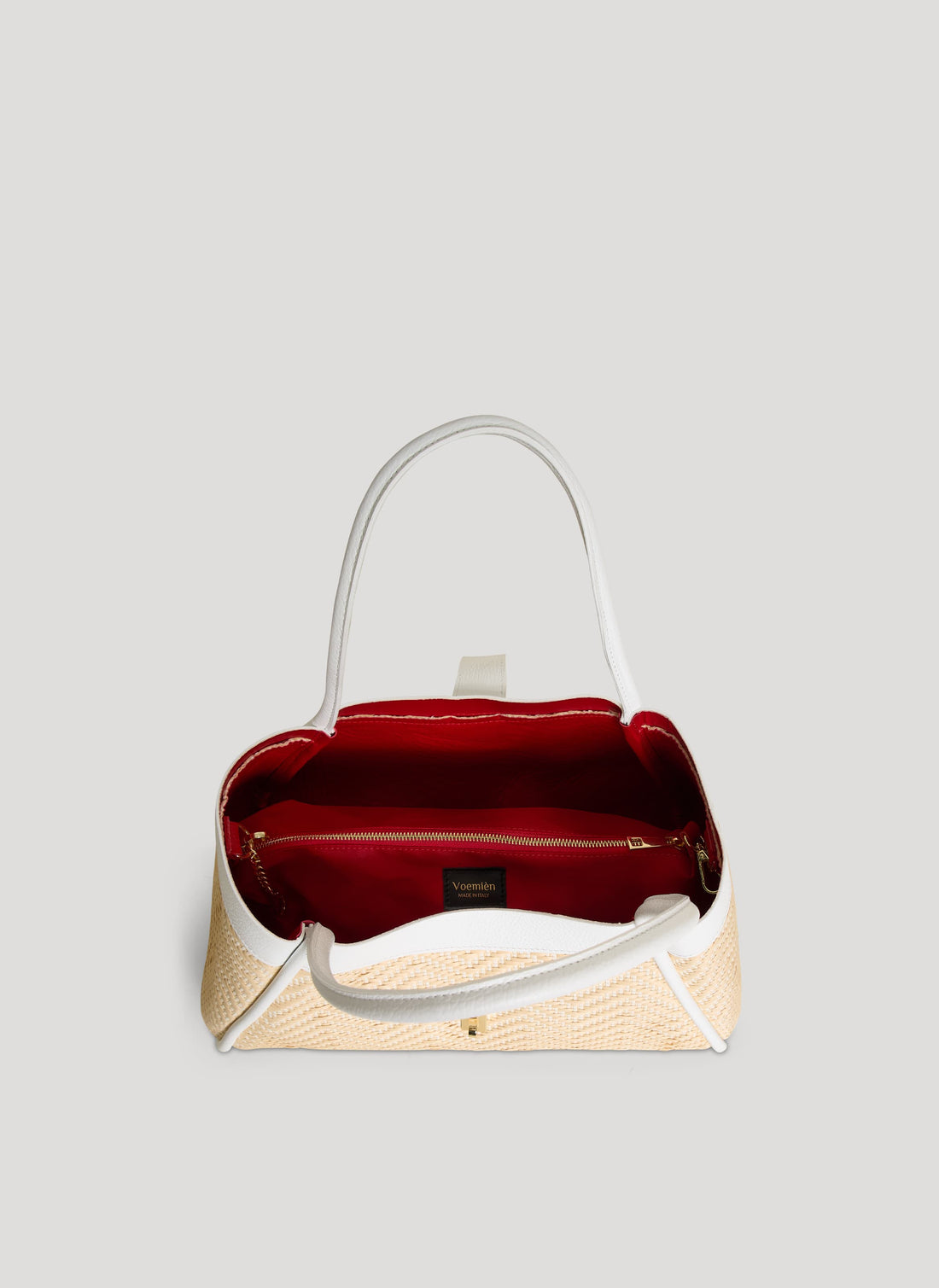 Borsa Mayfair in Pelle e Rafia Chevron Limited Edition Bianca - Voemièn