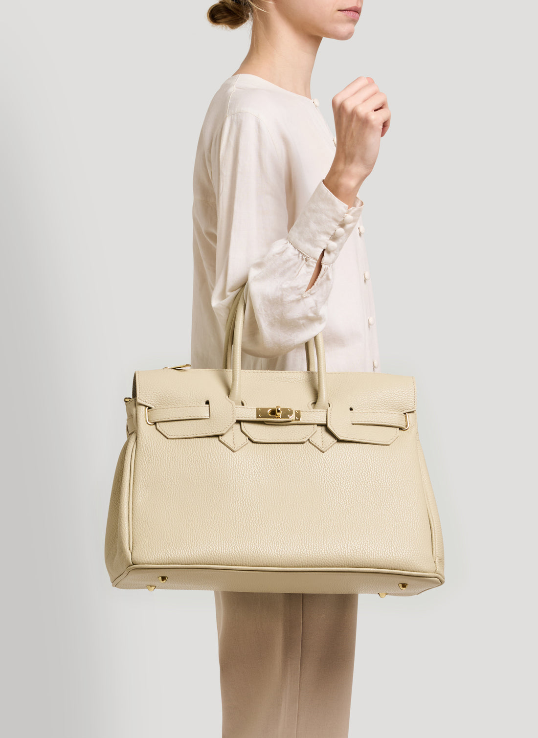 Borsa Elizabeth in Pelle Togo Beige - Voemièn