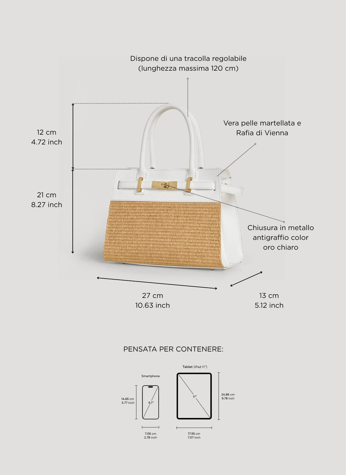 Borsa Grace in pelle e rafia Bianca - Voemièn